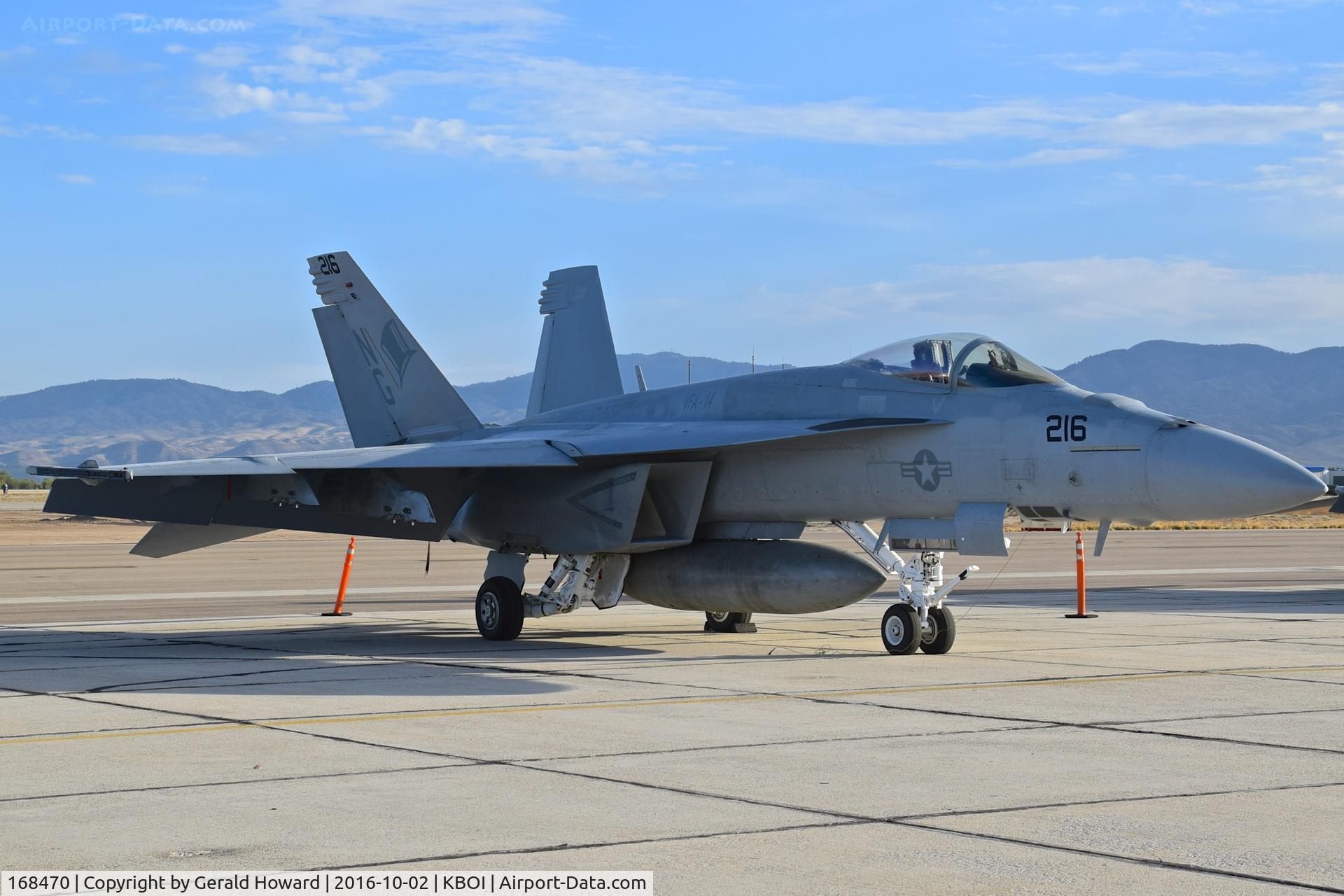 168470, Boeing F/A-18E Super Hornet C/N E-227, Parked on south GA ramp.  VFA-14 “Tophatters”,
Carrier Air Wing 9, NAS Lemoore, CA