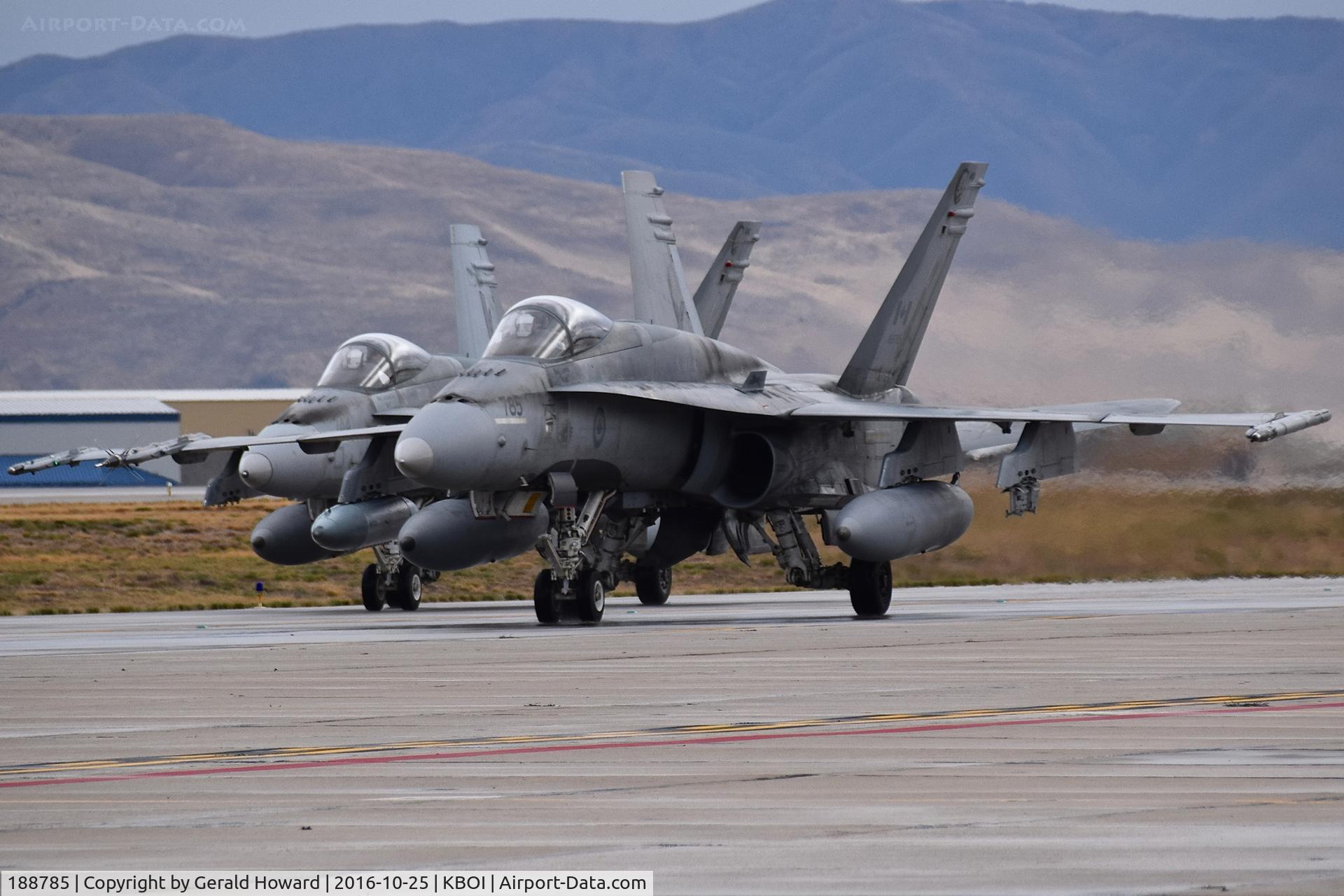 188785, 1987 McDonnell Douglas CF-188A Hornet C/N 581/A488, Taxiing on Bravo with fellow squadron member. 410 SQ., Cold lake, Alberta, Canada.