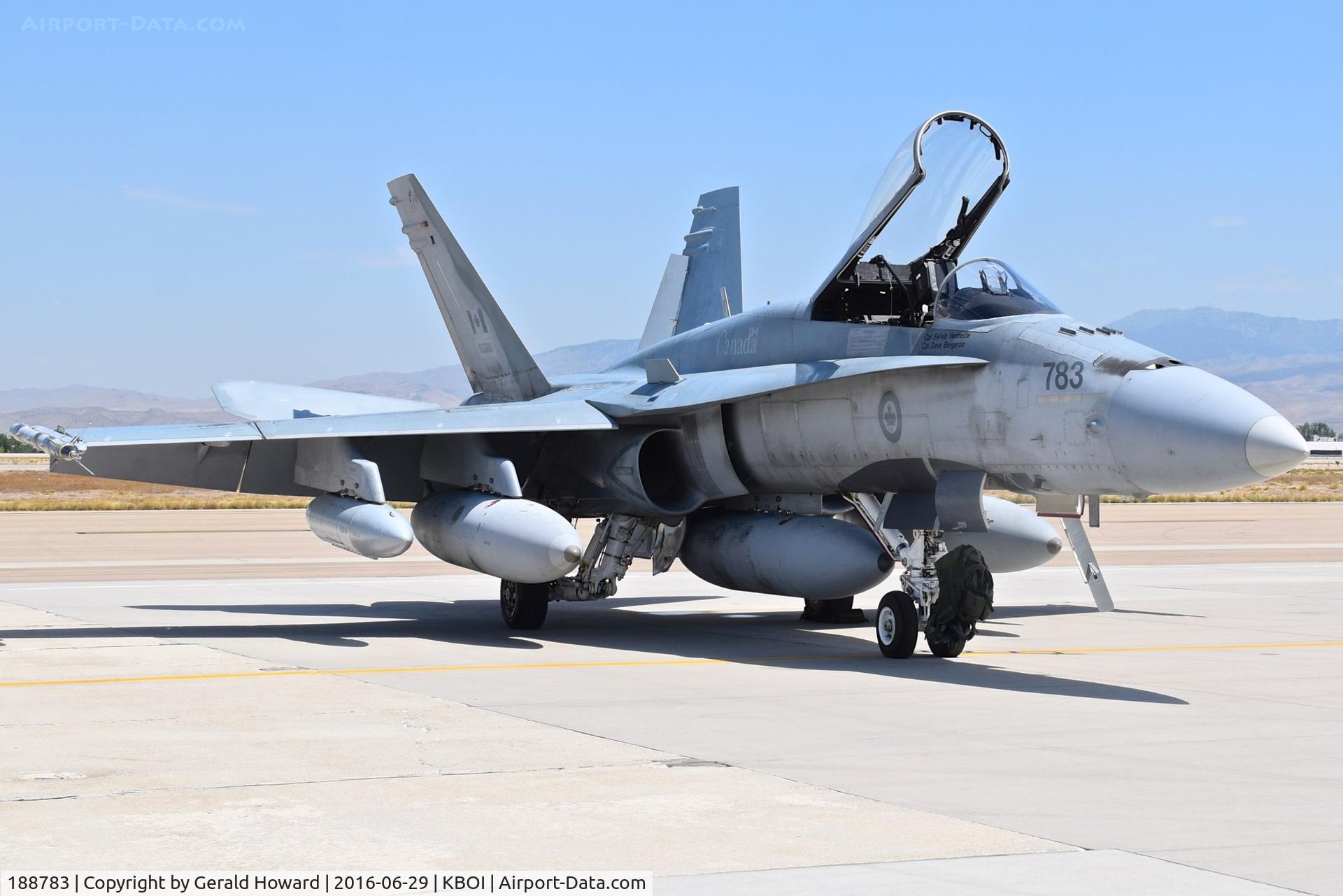 188783, 1987 McDonnell Douglas CF-188A Hornet C/N 0567/A474, Parked on south GA ramp. No. 433 Tactical Fighter Sq., “Porcupine”, 3 Wing, CFB Bagotville, Quebec, Canada.