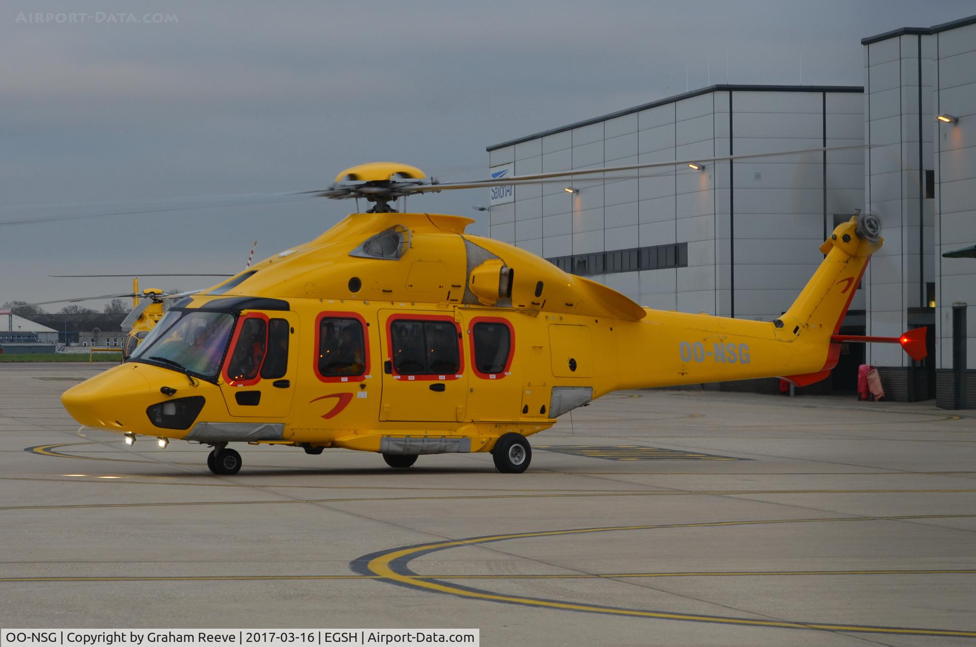 OO-NSG, 2015 Airbus Helicopters EC-175B C/N 5008, Departing from Norwich.