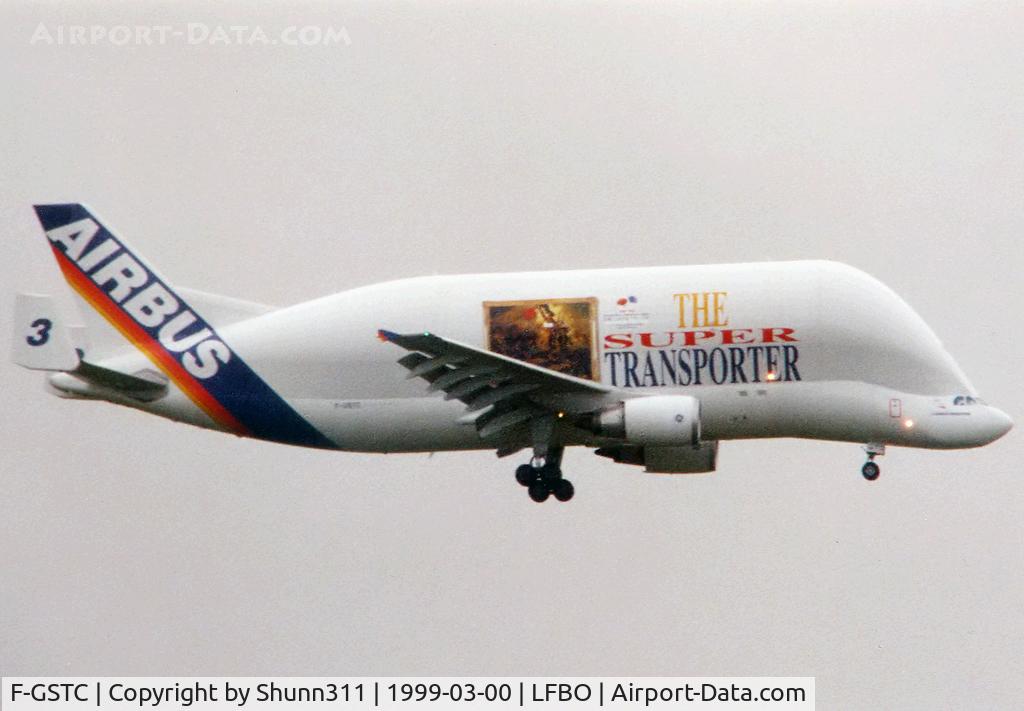 F-GSTC, 1997 Airbus A300B4-608ST Super Transporter C/N 765, Landing rwy 14R in special 'Delacroix' c/s to celebrate this French Painter. Came back from China this day with breast covered by a white stick due to the censorship in this country