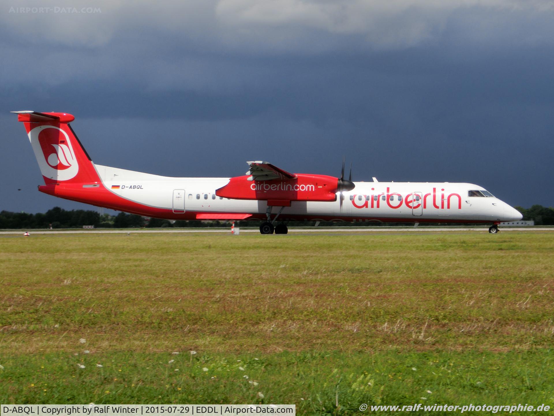 D-ABQL, 2007 Bombardier DHC-8-402 Dash 8 C/N 4184, De Havilland Canada DHC-8-402 Dash 8 - AB BER Air Berlin op by LGW Luffahrtgesellschaft Walter - 4184 - D-ABQL - 29.07.2015 - DUS