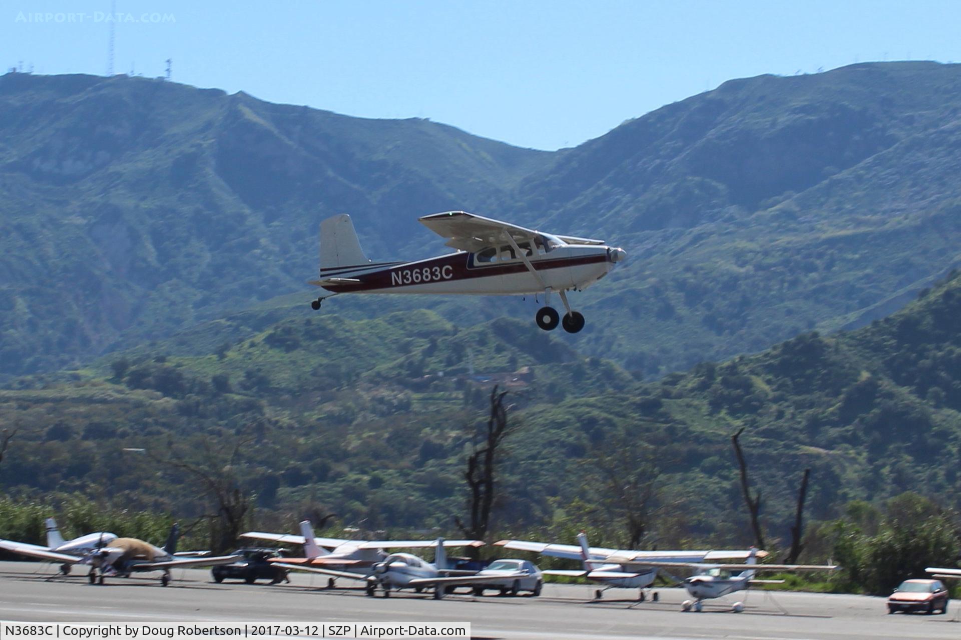N3683C, 1954 Cessna 180 C/N 31182, 1954 Cessna 180, Continental O-470-A 225 Hp, second year of 180 production, takeoff climb Rwy 22