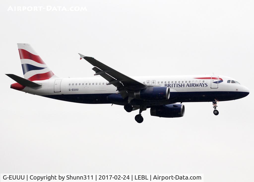 G-EUUU, 2008 Airbus A320-232 C/N 3351, Landing rwy 25R