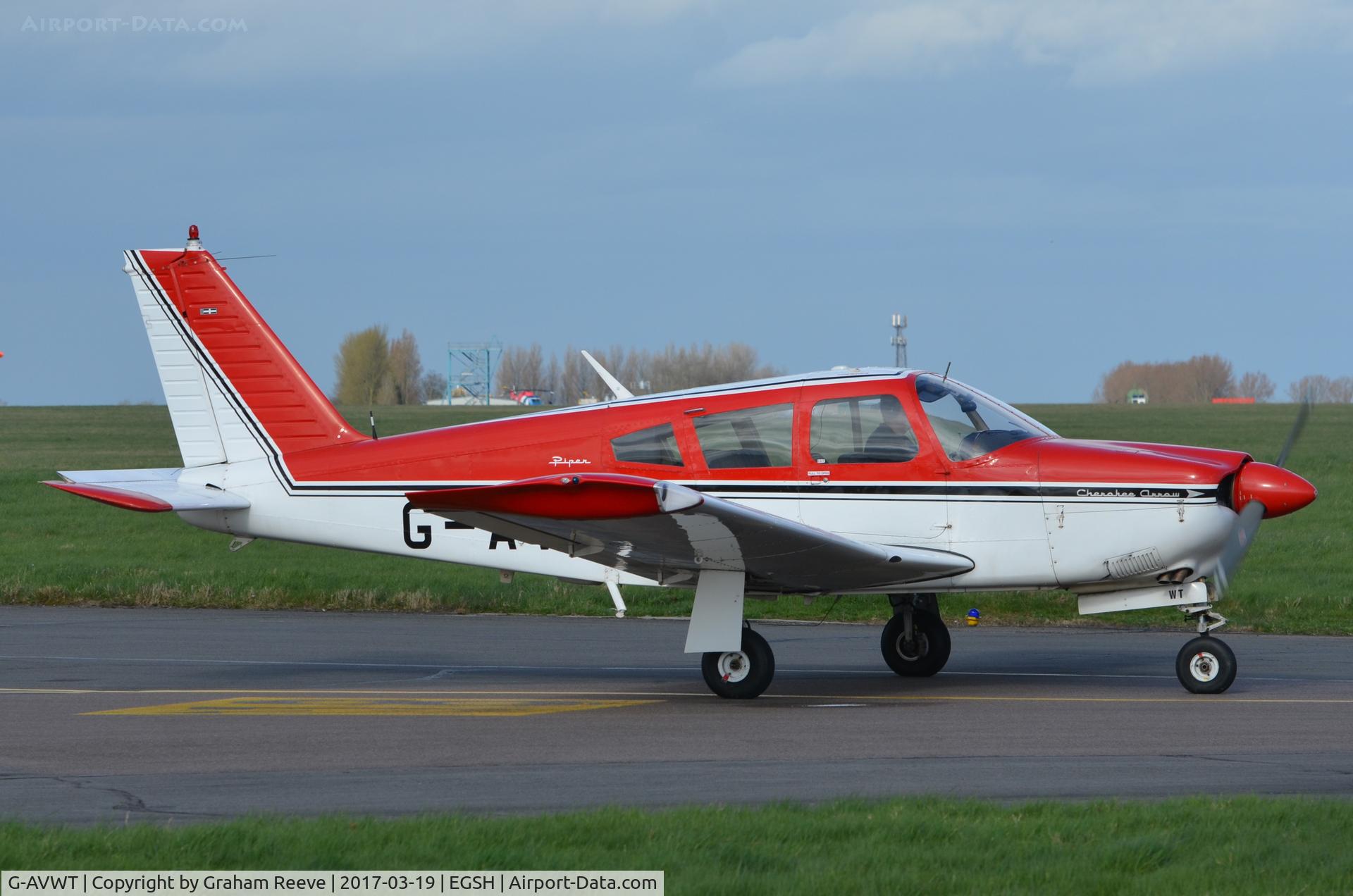 G-AVWT, 1968 Piper PA-28R-180 Cherokee Arrow C/N 28R-30362, Departing from Norwich.
