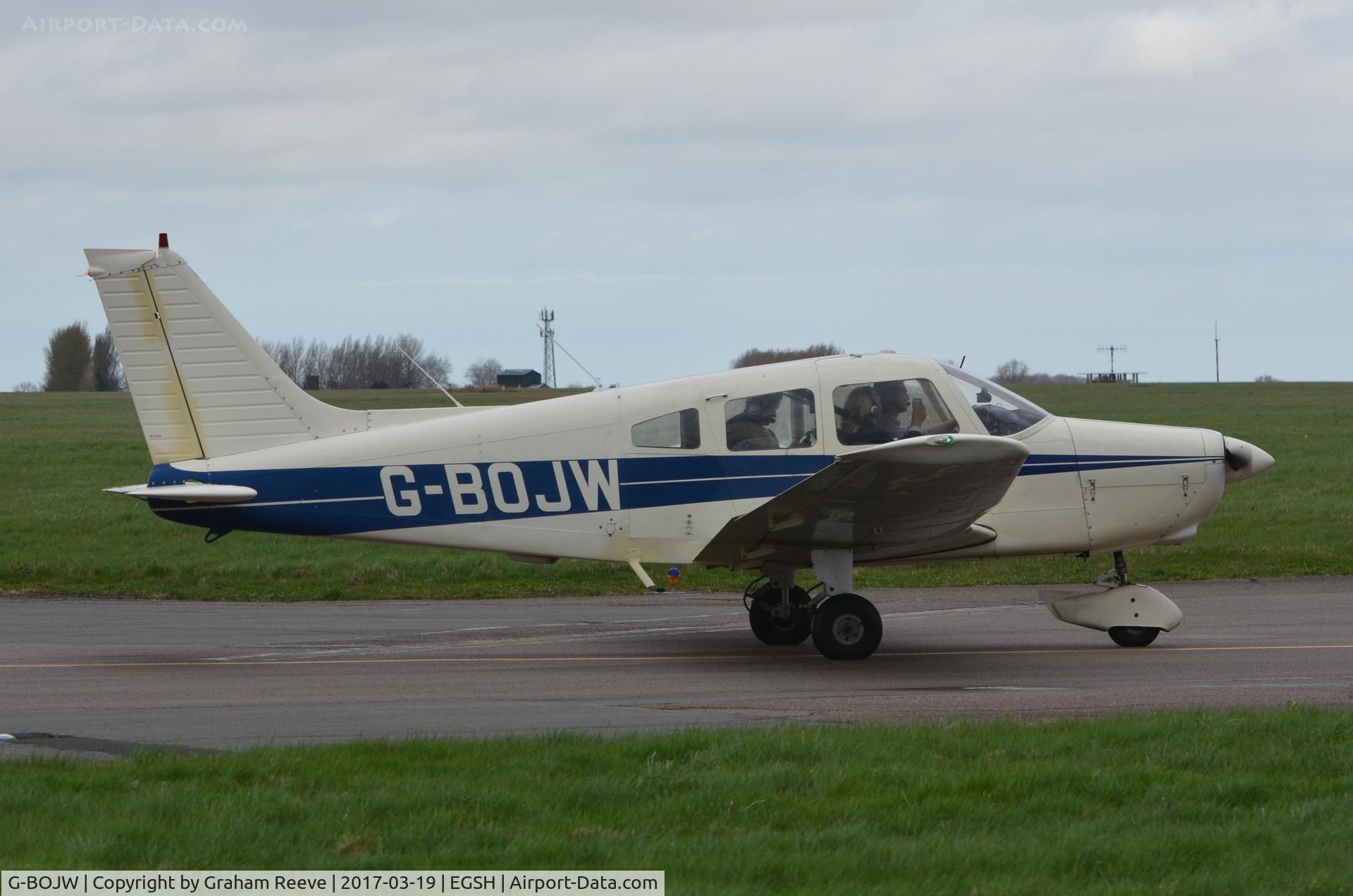 G-BOJW, 1977 Piper PA-28-161 Cherokee Warrior II C/N 28-7716038, Departing from Norwich.
