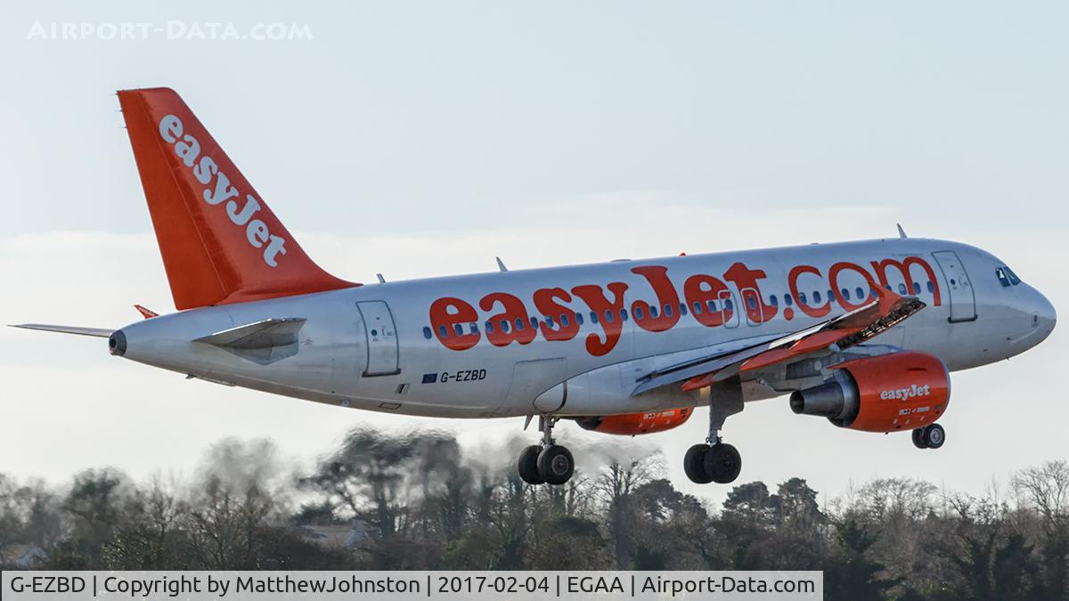 G-EZBD, 2006 Airbus A319-111 C/N 2873, G-EZBD landing RWY 25 EGAA BFS