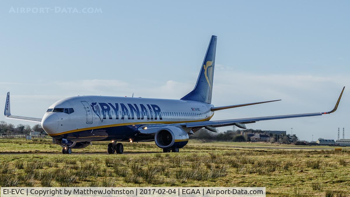 EI-EVC, 2012 Boeing 737-8AS C/N 40286, Ryanair taxiing EGAA BFS