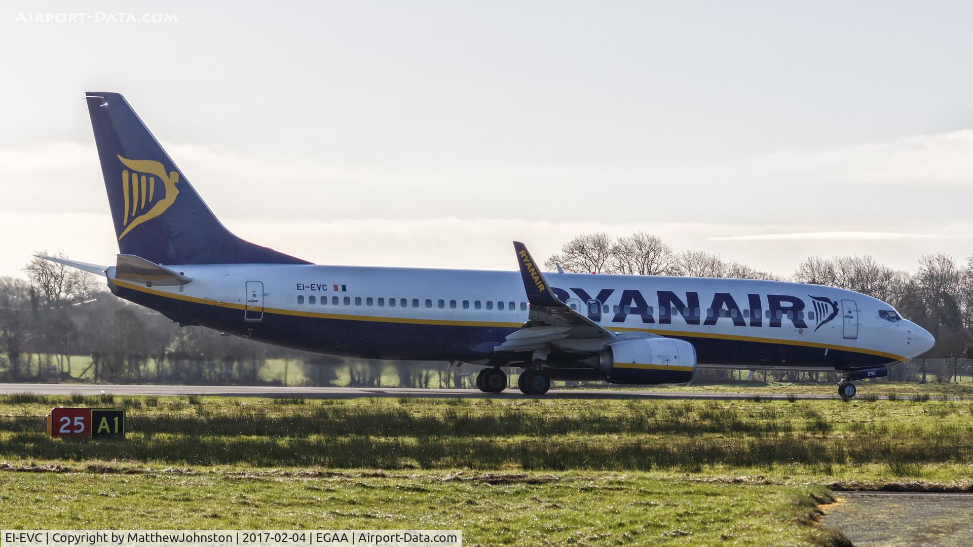 EI-EVC, 2012 Boeing 737-8AS C/N 40286, Ryanair B738 departing RWY 25 EGAA BFS