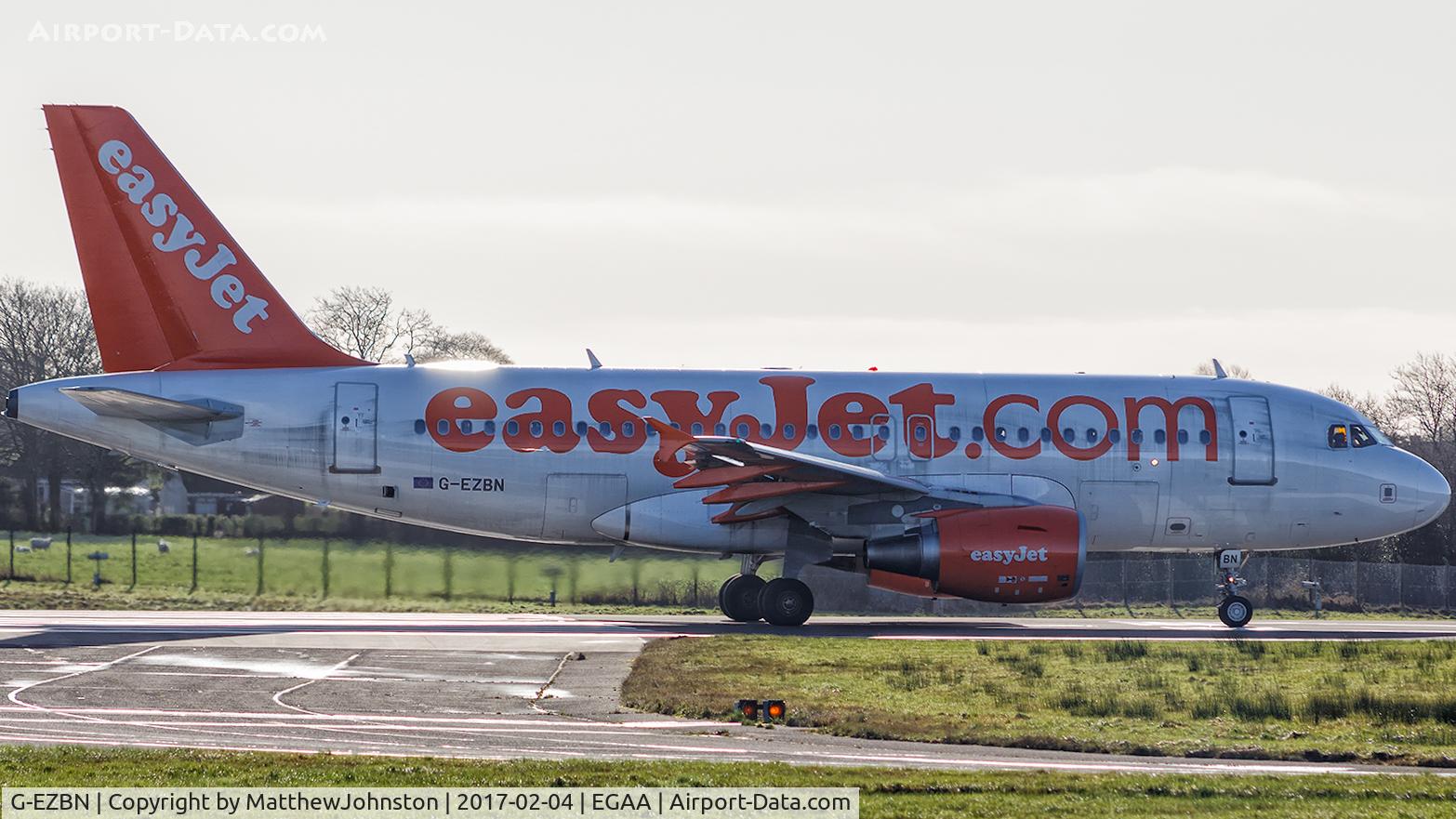 G-EZBN, 2007 Airbus A319-111 C/N 3061, G-EZBN A319 departing RWY 25 EGAA BFS
