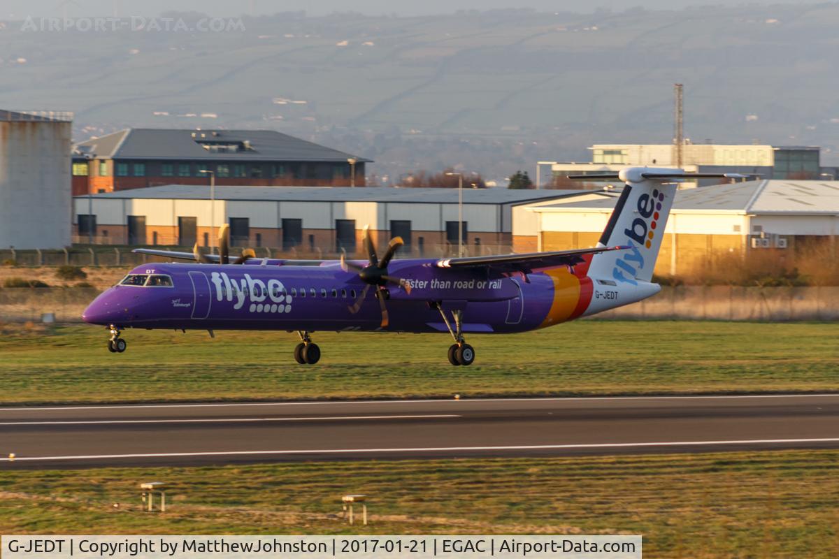 G-JEDT, 2003 De Havilland Canada DHC-8-402Q Dash 8 C/N 4088, Landing RWY 22 BHD