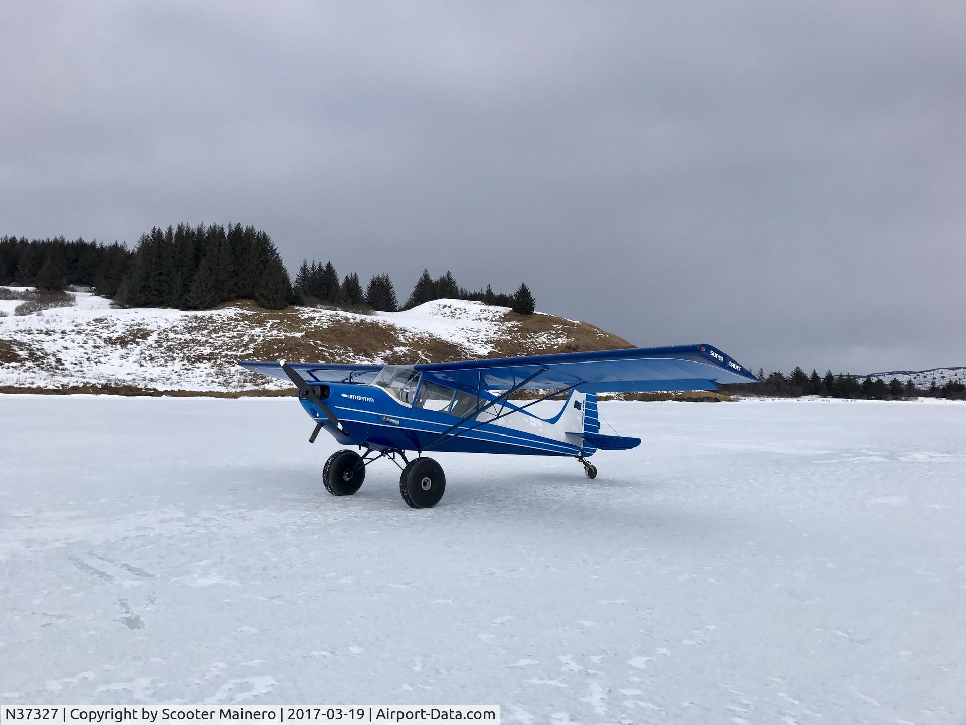 N37327, 1941 Interstate S-1A Cadet C/N 170, Frozen lake Kodiak Island 2017