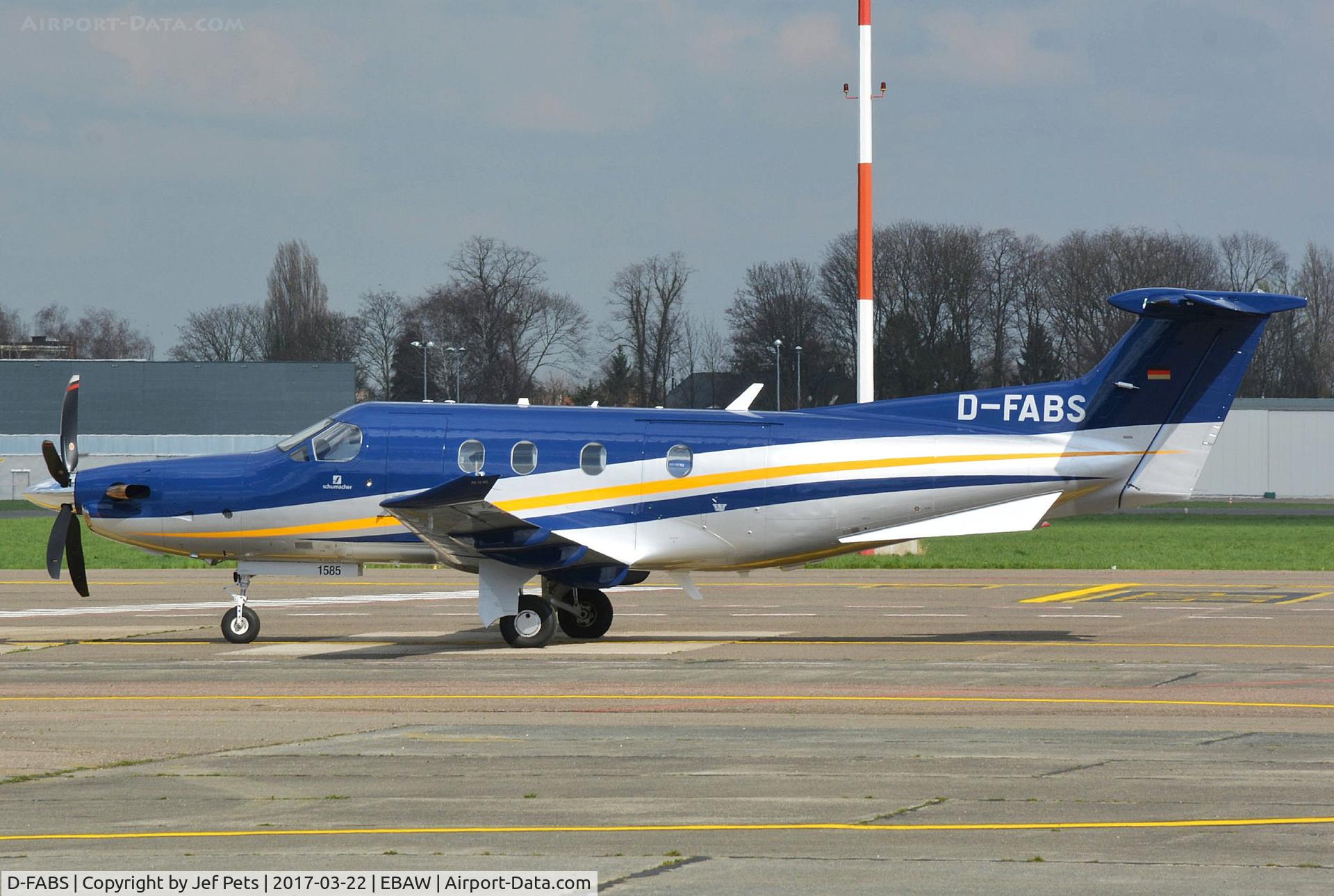 D-FABS, 2015 Pilatus PC-12/47E C/N 1585, Taxiing at Antwerp Airport.