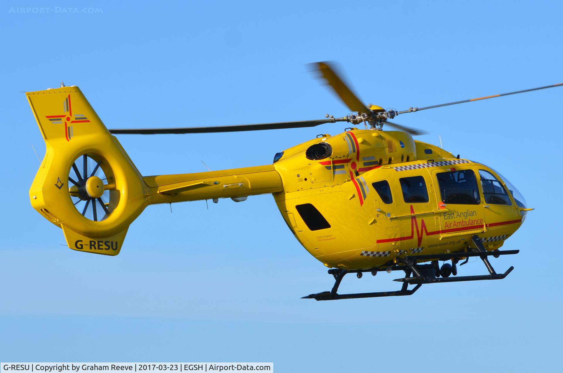 G-RESU, 2015 Airbus Helicopters EC-145T-2 (BK-117D-2) C/N 20052, Landing at Norwich.