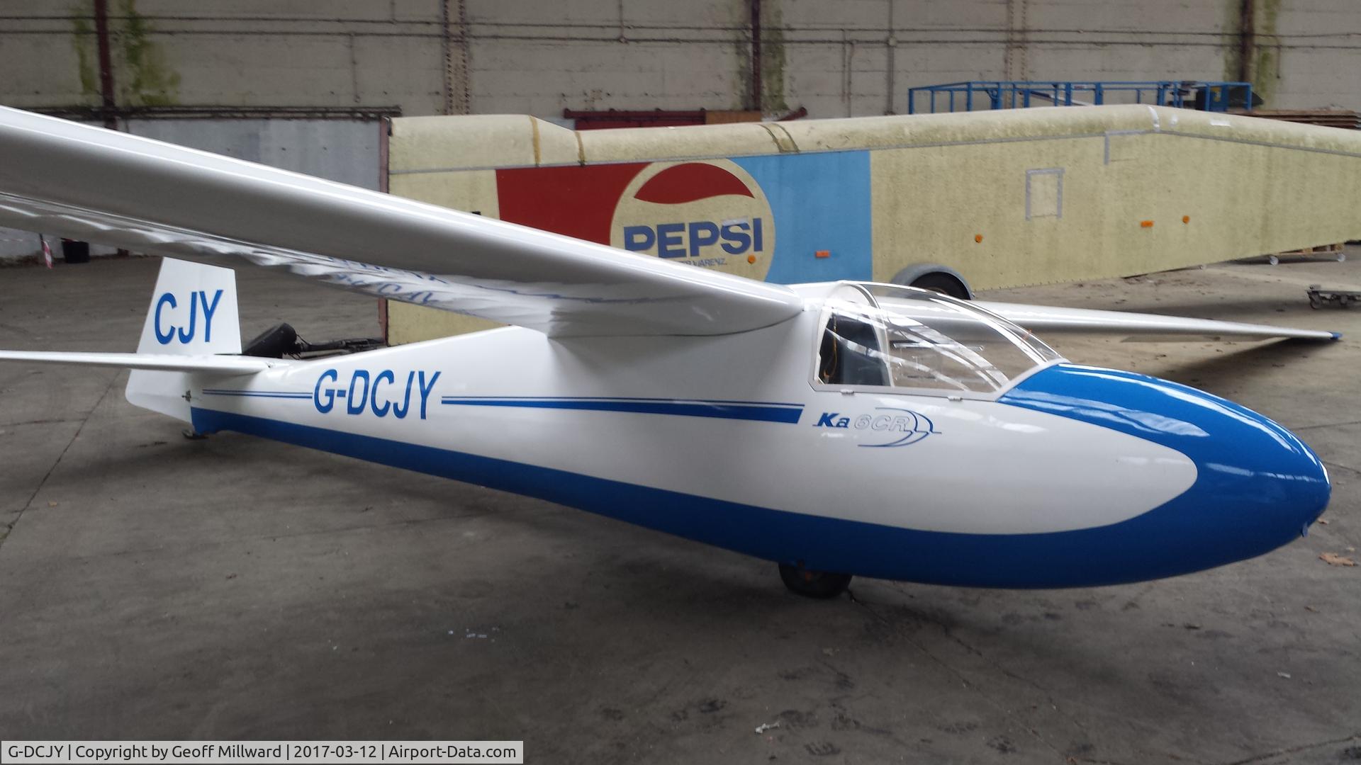 G-DCJY, 1964 Schleicher Ka-6CR Rhonsegler C/N 555, CJY resplendent in new livery following extensive refurbishment which included wing rebuilds from the main spar back - Bicester March 2017