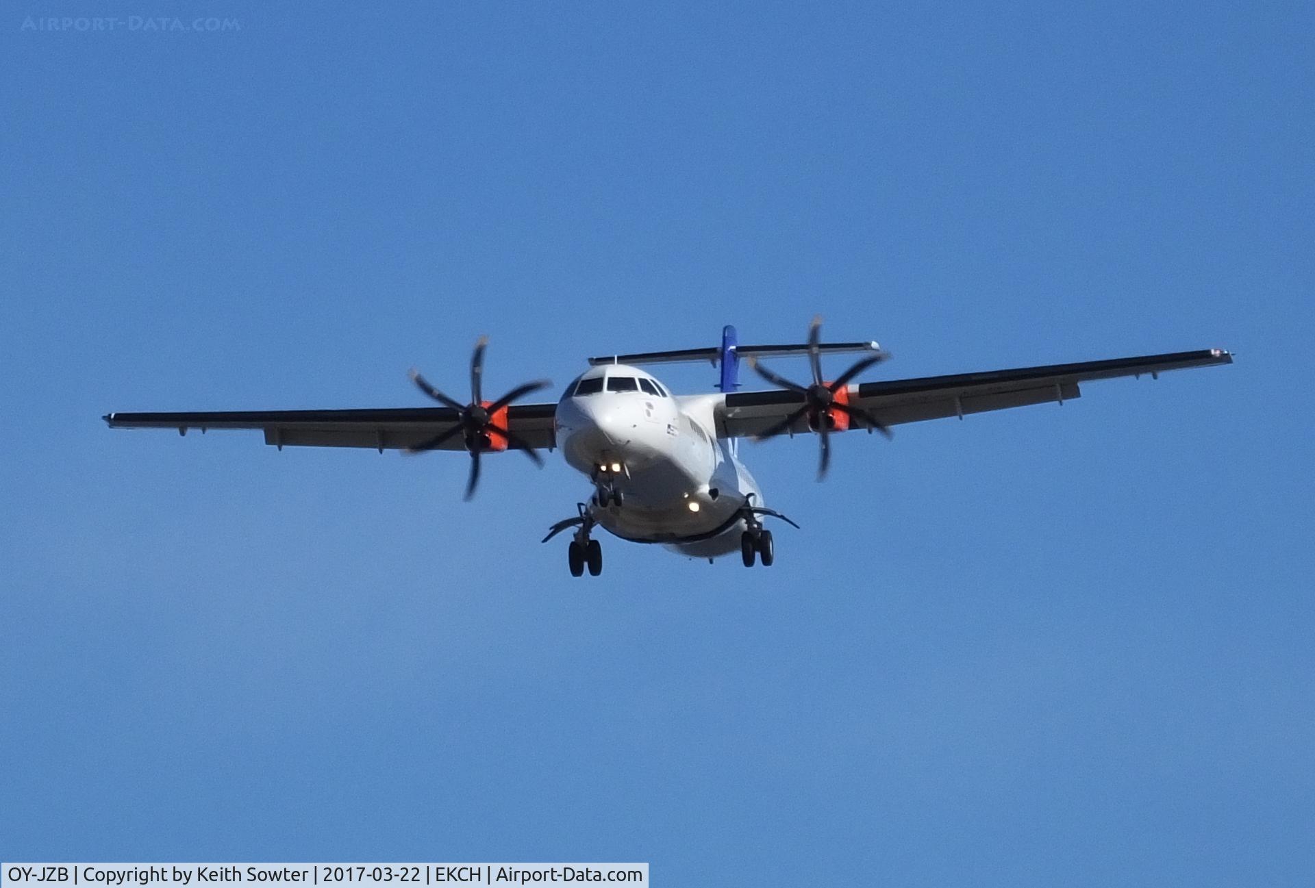 OY-JZB, 2013 ATR 72-600 (72-212A) C/N 1121, Short finals to land
