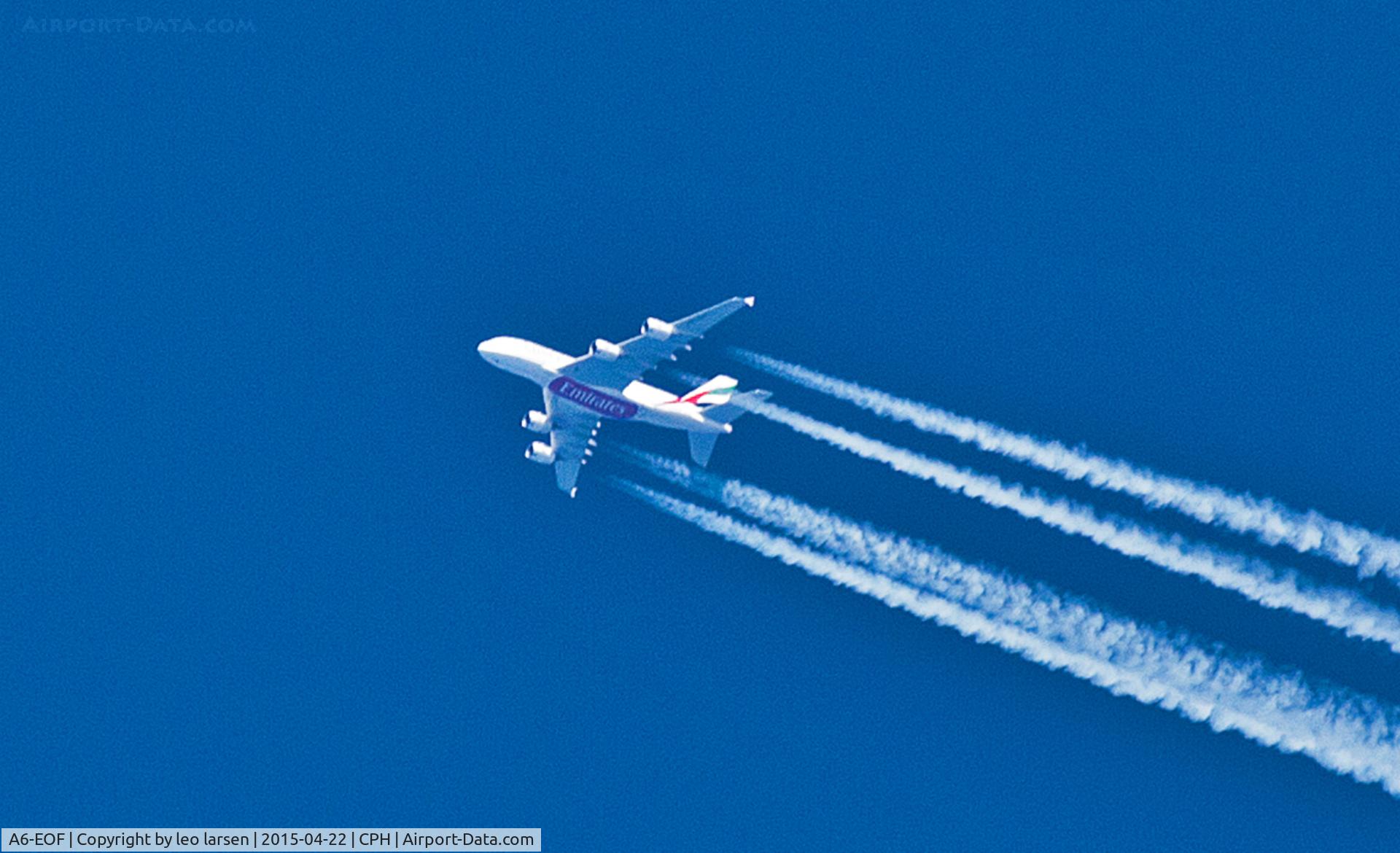 A6-EOF, 2014 Airbus A380-861 C/N 171, Overflying Copenhagen 22.4.2015