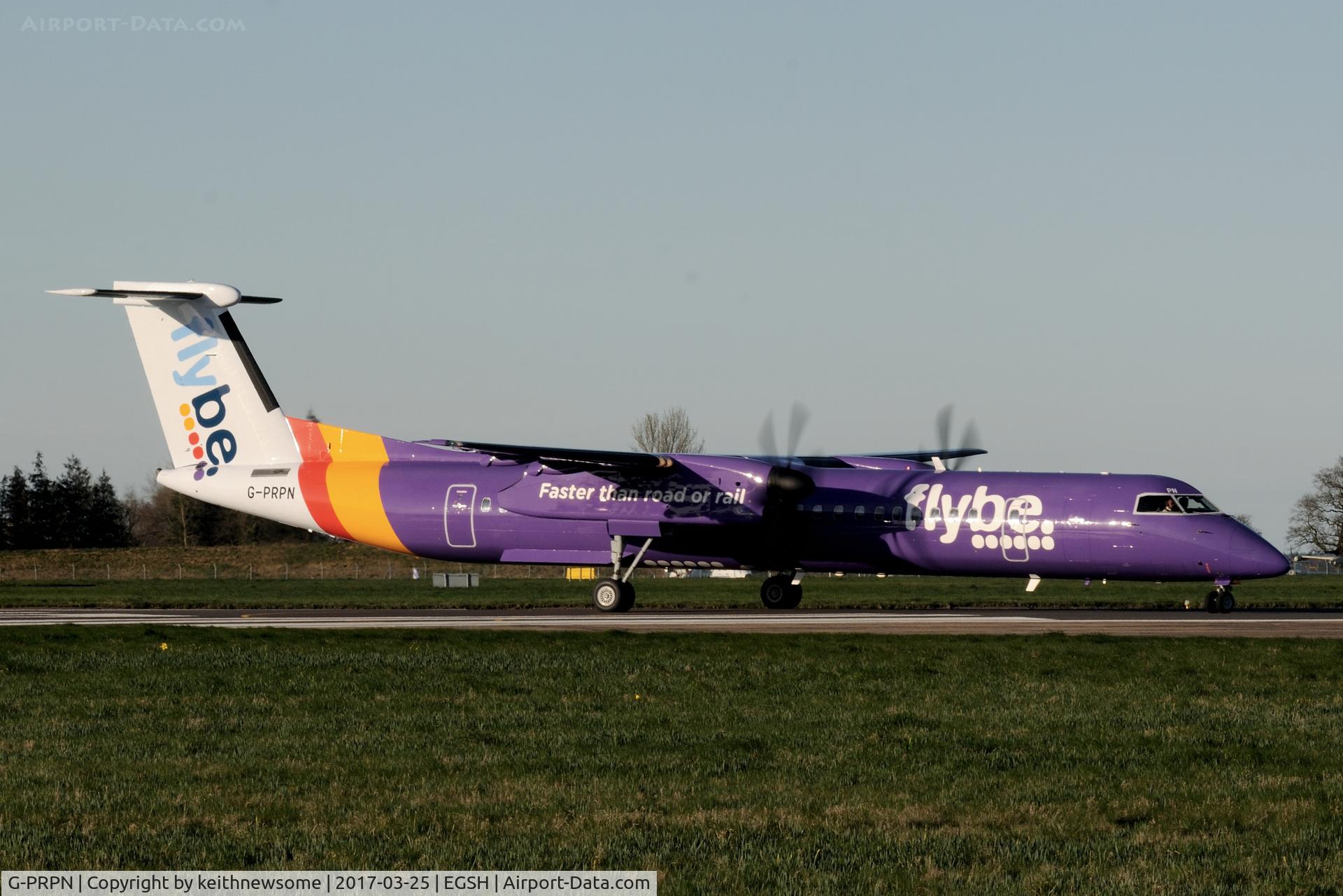 G-PRPN, 2008 Bombardier DHC-8-402 Dash 8 C/N 4213, Leaving for Birmingham with long shadows.