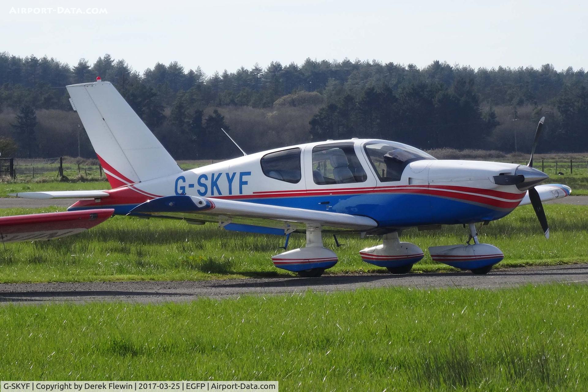 G-SKYF, 1993 Socata TB-10 Tobago C/N 1589, Tobago, Oxford Airport Oxfordshire based, previously VH-YHG, seen parked up.