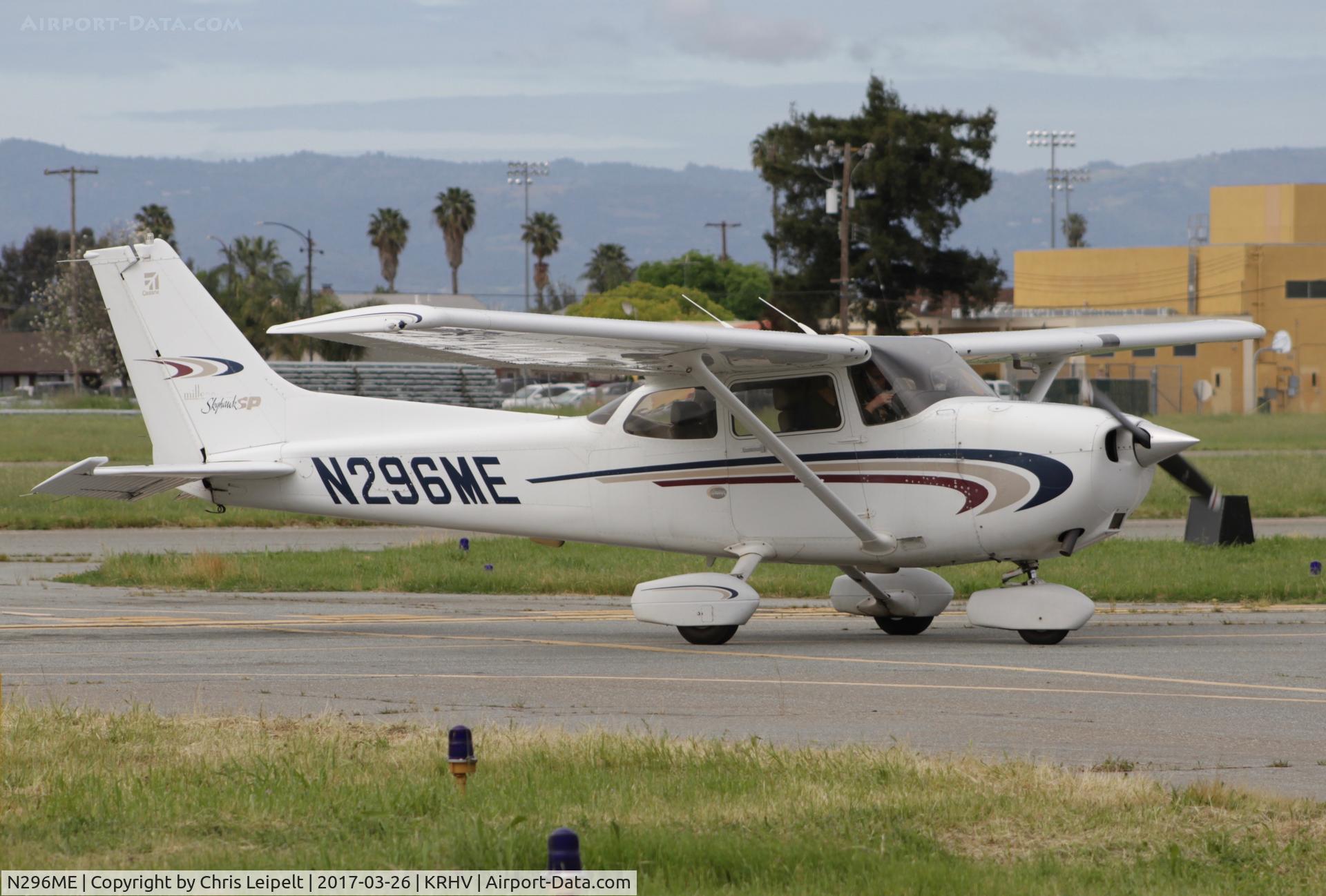 N296ME, 2000 Cessna 172S C/N 172S8554, West Valley Flying Club (Palo Alto, CA) 2000 Cessna 172S clear of 13L at Reid Hillview Airport, San Jose, CA.