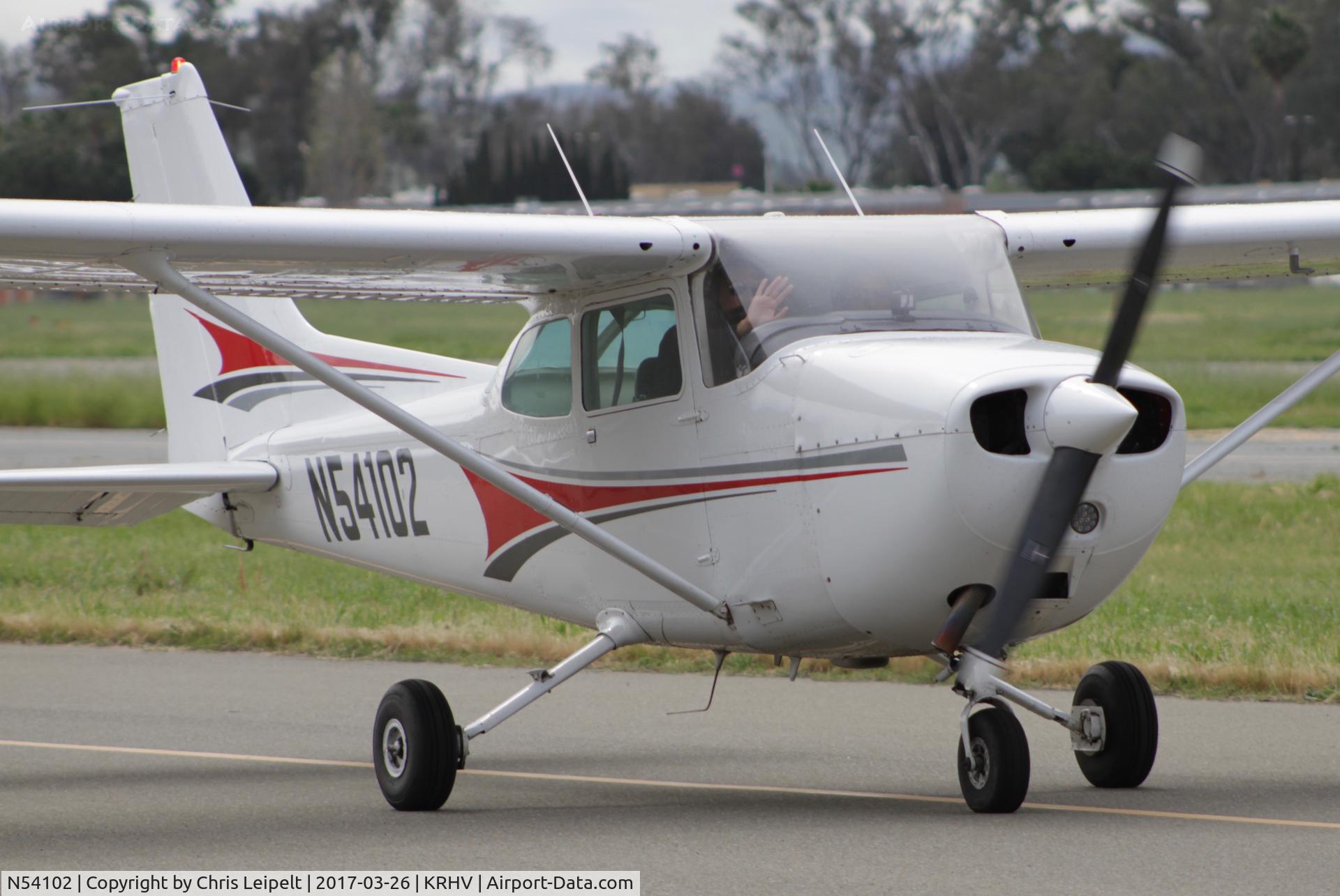 N54102, 1981 Cessna 172P C/N 17274875, Locally-based 1981 Cessna 172P taxing in at Reid Hillview Airport, San Jose, CA. Thanks for the wave!