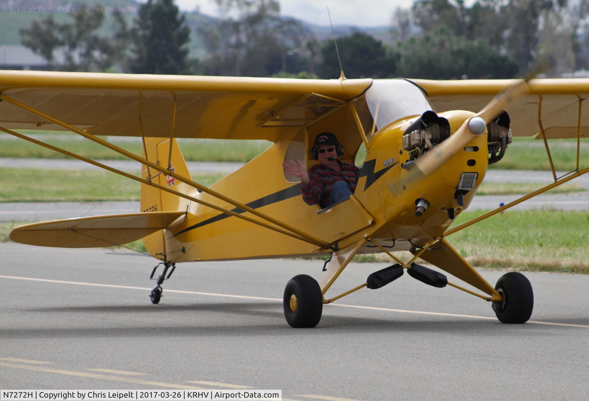 N7272H, 1946 Piper J3C-65 Cub C/N 20522, Locally-based 1946 Piper J3 Cub taxing out for departure at Reid Hillview Airport, San Jose, CA. I fly this Cub often.
