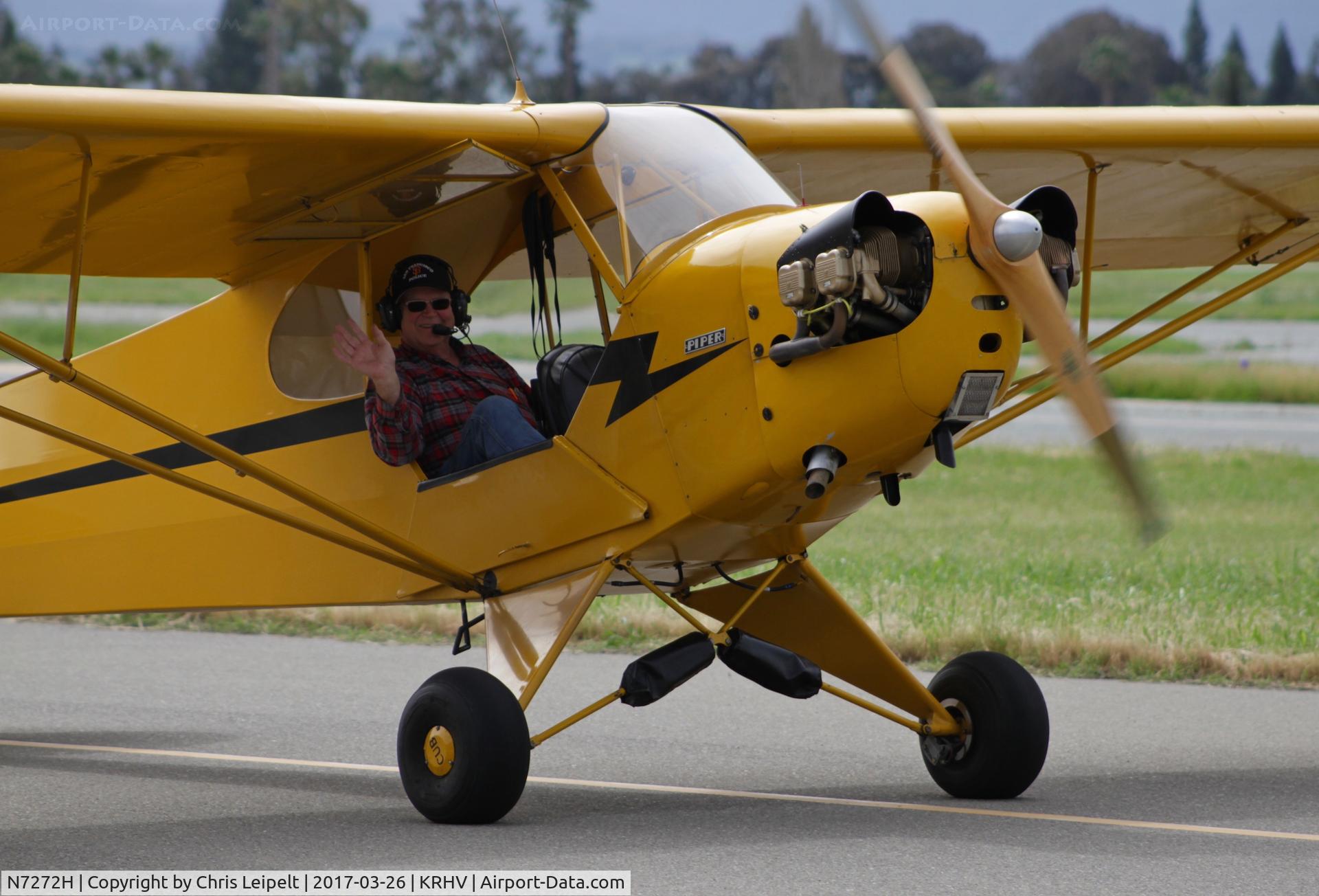 N7272H, 1946 Piper J3C-65 Cub C/N 20522, Locally-based 1946 Piper J3 Cub taxing out for departure at Reid Hillview Airport, San Jose, CA. I fly this Cub often.