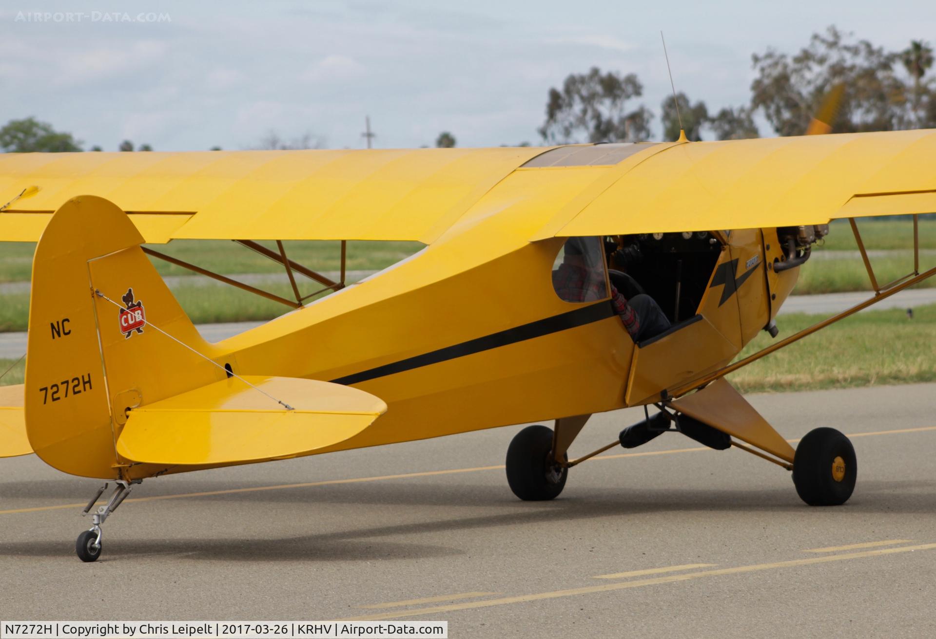 N7272H, 1946 Piper J3C-65 Cub C/N 20522, Locally-based 1946 Piper J3 Cub taxing out for departure at Reid Hillview Airport, San Jose, CA. I fly this Cub often.