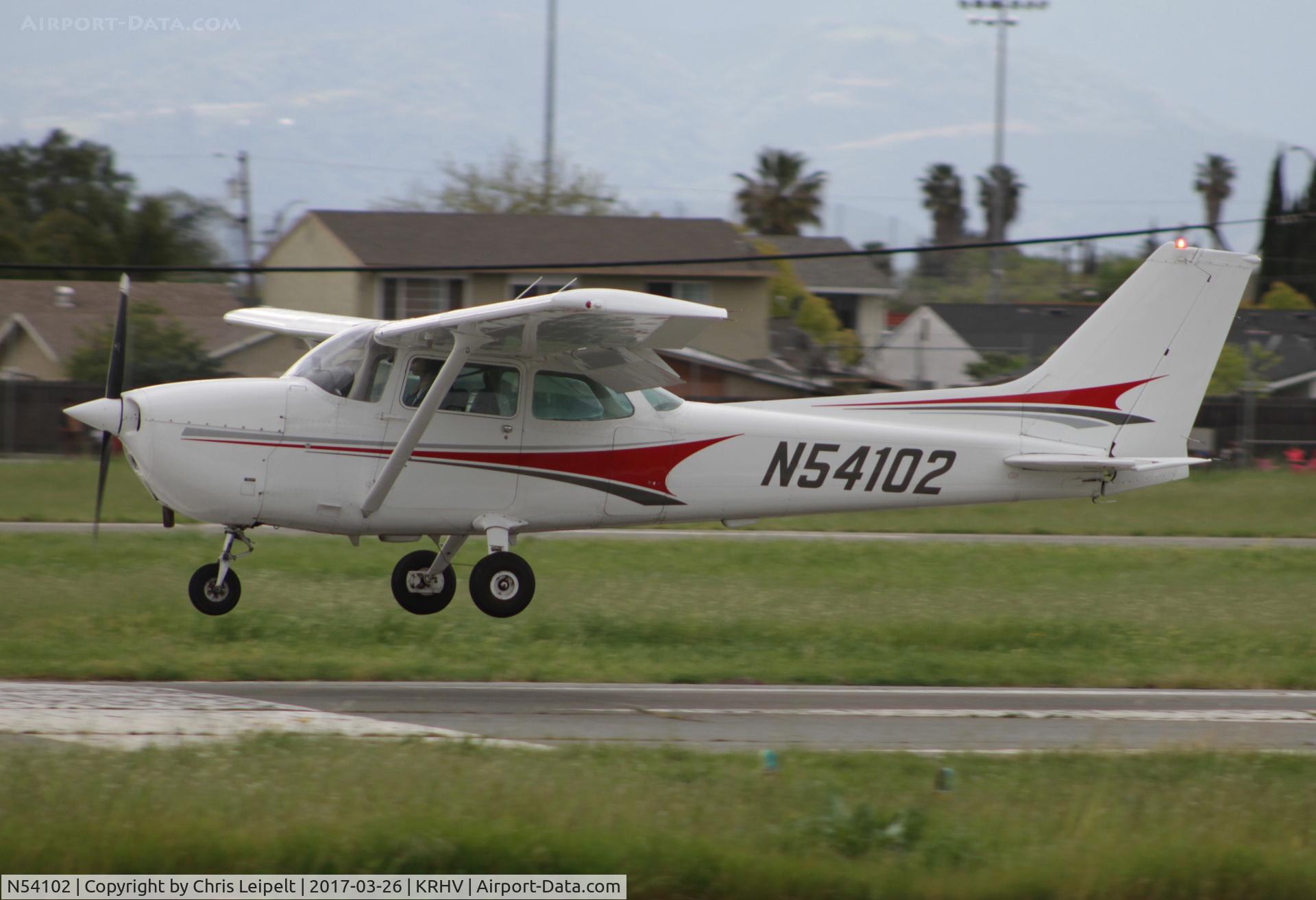 N54102, 1981 Cessna 172P C/N 17274875, Locally-based 1981 Cessna 172P landing at Reid Hillview Airport, San Jose, CA.