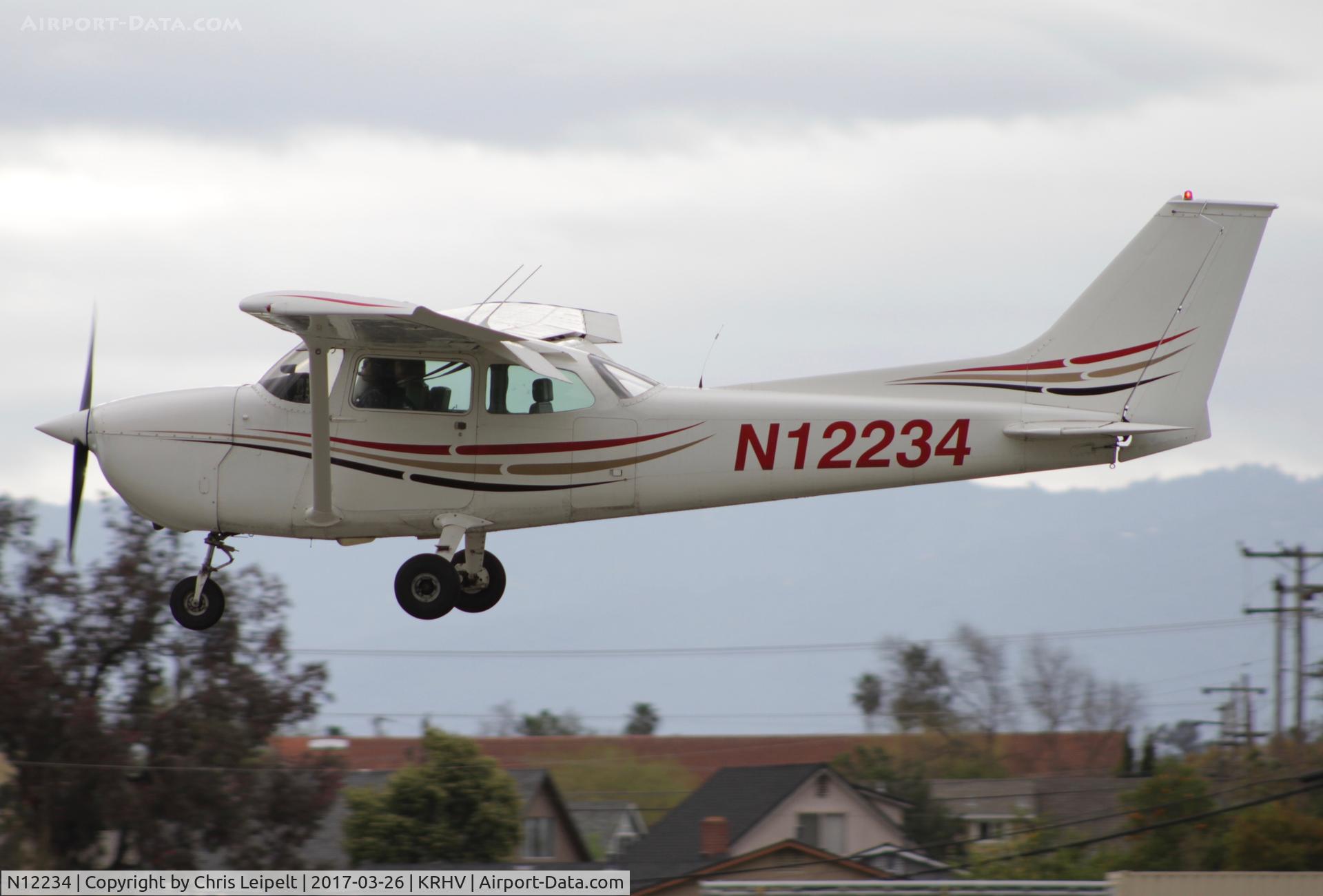 N12234, 1973 Cessna 172M C/N 17261896, Locally-based 1973 Cessna 172M landing at Reid Hillview Airport, San Jose, CA.