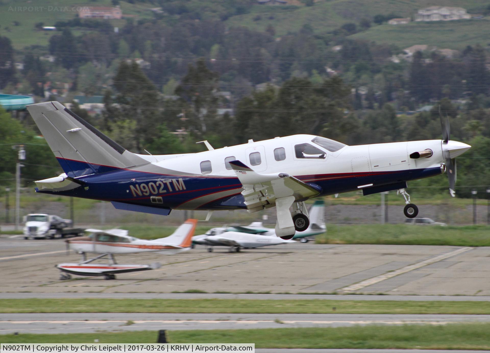 N902TM, 2015 Socata TBM-900 C/N 1103, Locally-based 2015 Socata TBM-900 departing off on 13R at Reid Hillview Airport, San Jose, CA.