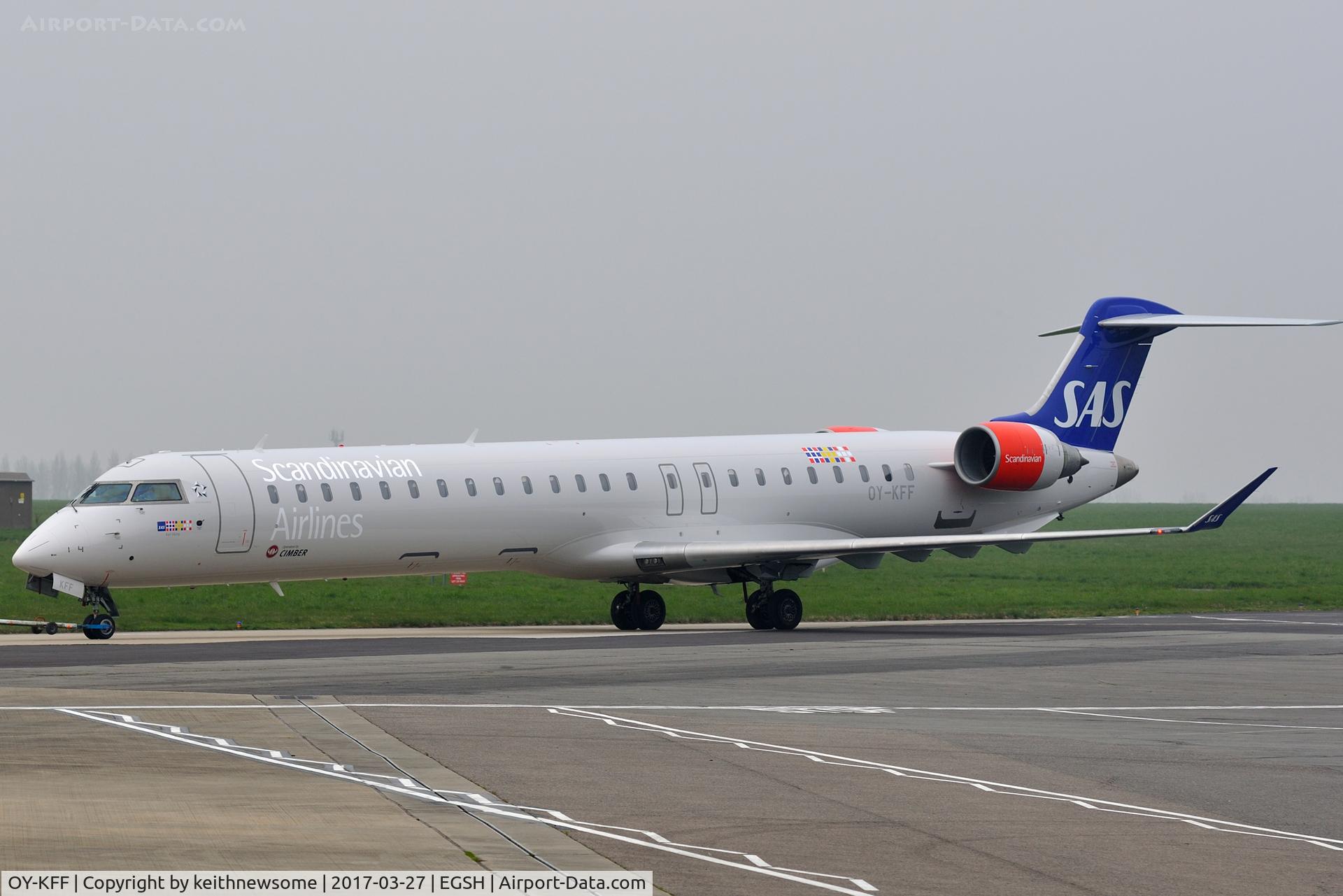 OY-KFF, 2009 Bombardier CRJ-900 (CL-600-2D24) C/N 15231, Leaving Norwich following paintwork.