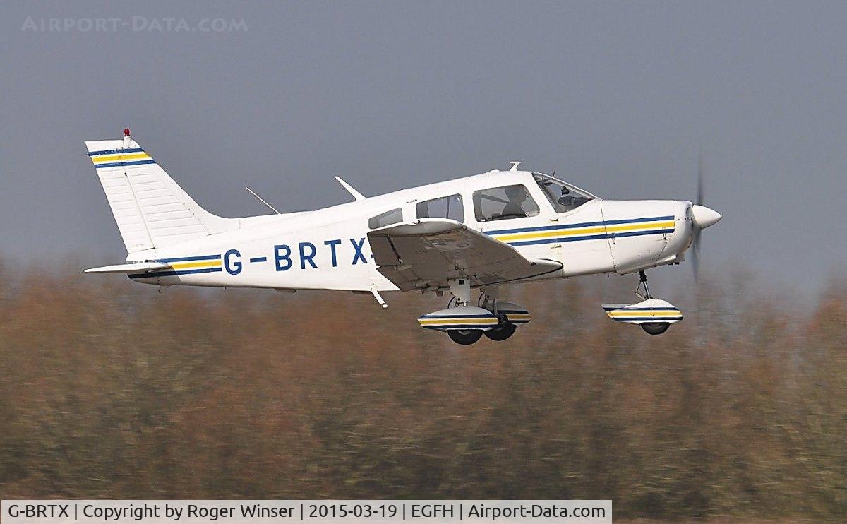 G-BRTX, 1976 Piper PA-28-151 Cherokee Warrior C/N 28-7615085, Resident Piper Warrior operated by Cambrian Flying Club departing Runway 04.
