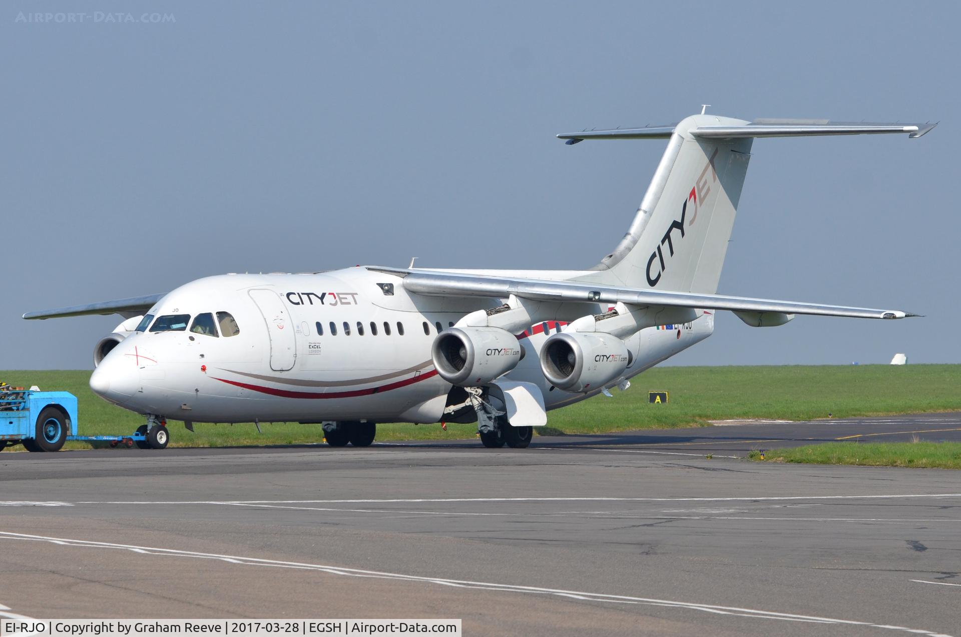 EI-RJO, 1999 British Aerospace Avro 146-RJ85A C/N E2352, Under tow at Norwich.