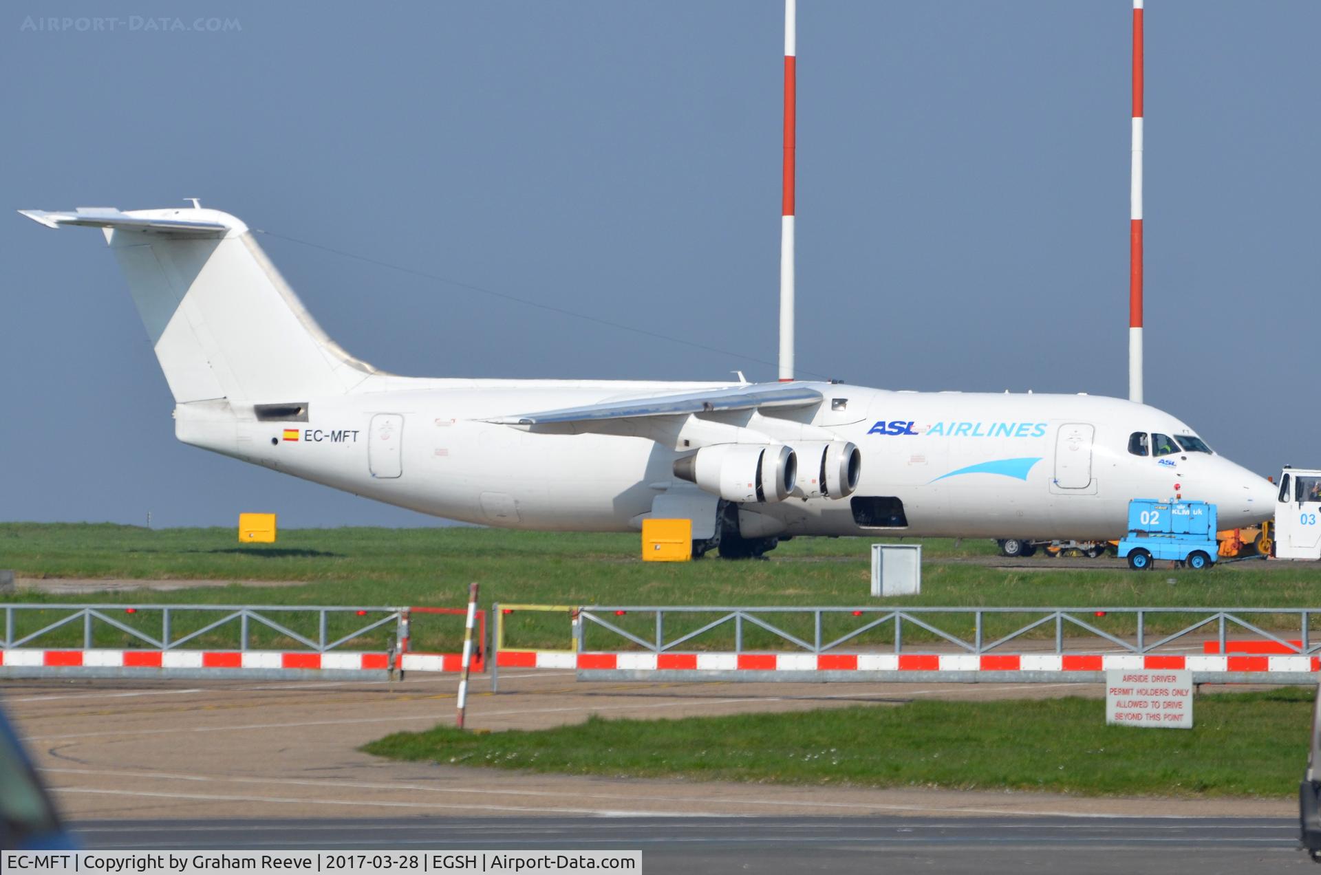 EC-MFT, 1990 British Aerospace BAe-146-300QT Quiet Trader C/N E3182, Parked at Norwich.