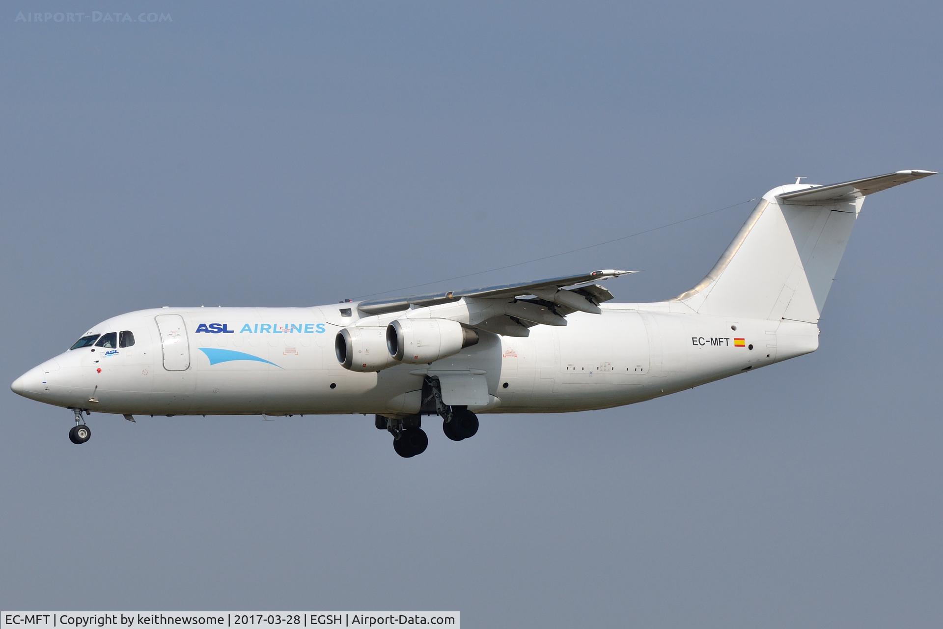 EC-MFT, 1990 British Aerospace BAe-146-300QT Quiet Trader C/N E3182, Arriving from Liege.