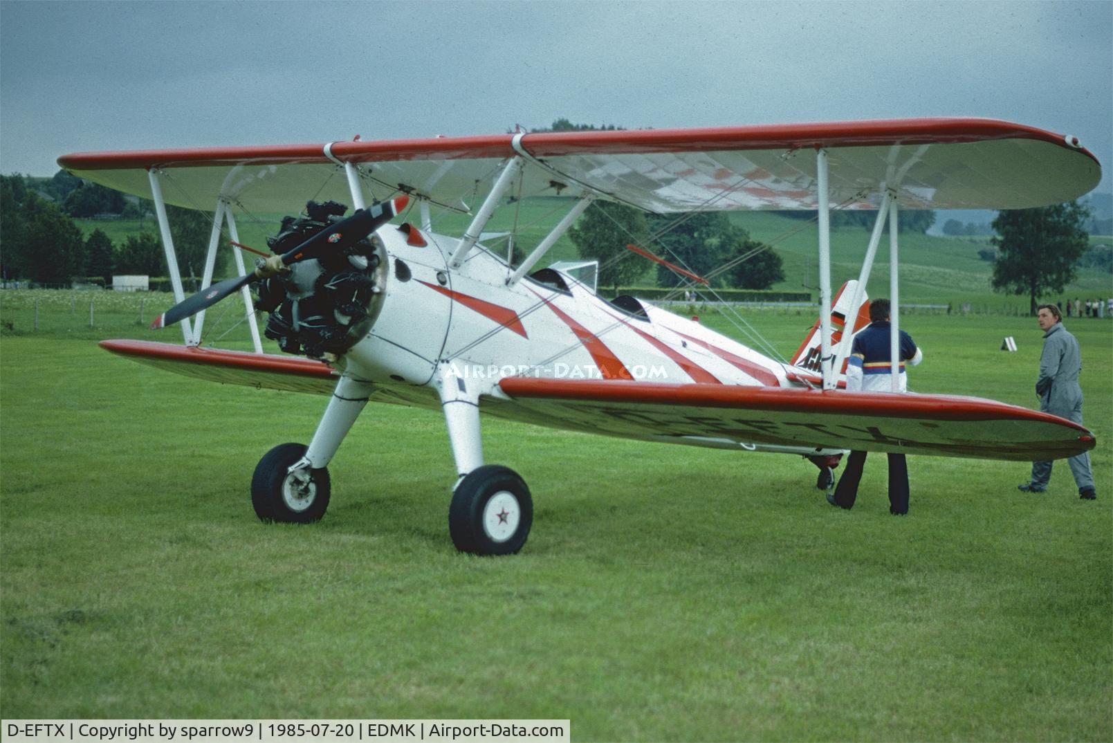 D-EFTX, 1942 Boeing A75N1 (PT17) C/N 75-3475, Oldtimer-Meeting Kempten.
An other paint scheme.
Scanned from a slide.
