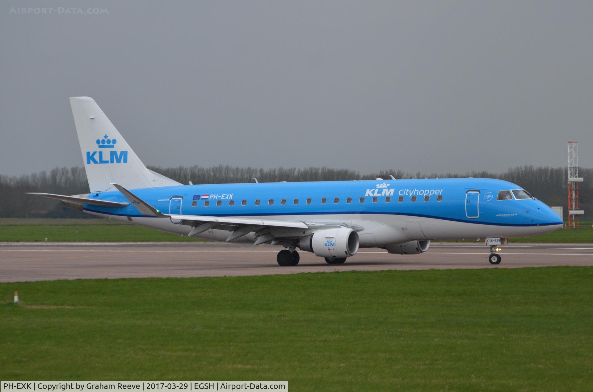 PH-EXK, 2017 Embraer 175STD (ERJ-170-200) C/N 17000629, Departing from Norwich.