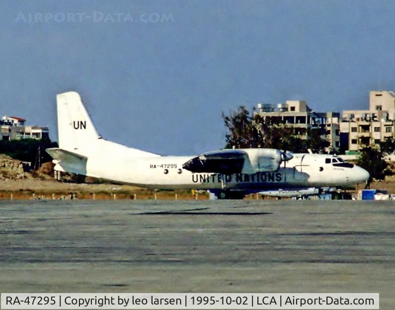 RA-47295, 1971 Antonov An-24RV C/N 07306608, Larnaca Cyprus 2.10.1995 in UN c/s.
