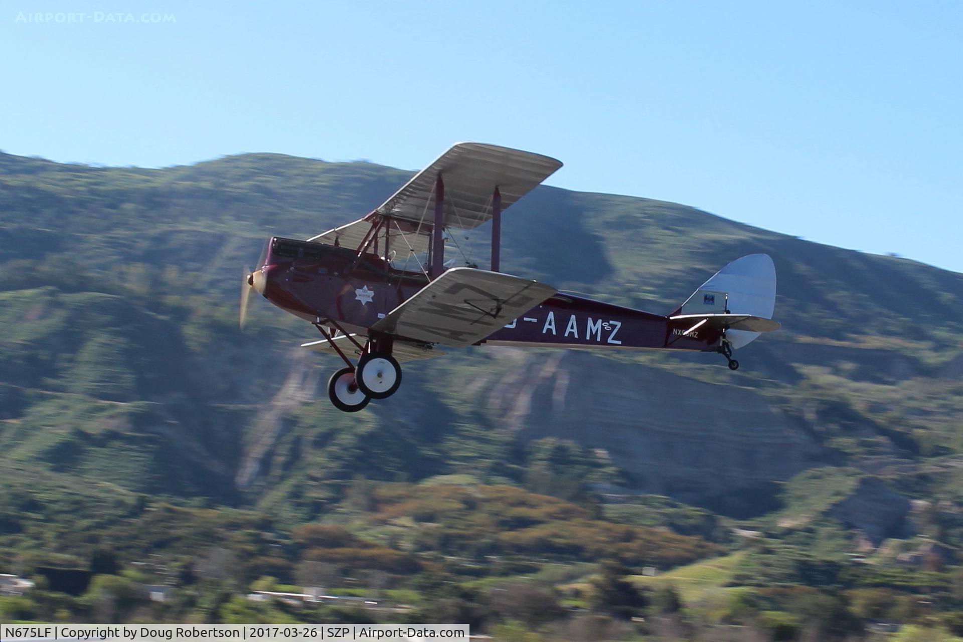 N675LF, 1944 De Havilland DH-82A Tiger Moth II C/N 86572, 1944 DeHavilland DH-82A TIGER MOTH II, DeHavilland Gipsy Major in-line inverted air-cooled 135 Hp, takeoff climb Rwy 04. Wind change will shift runway to 22 soon today.