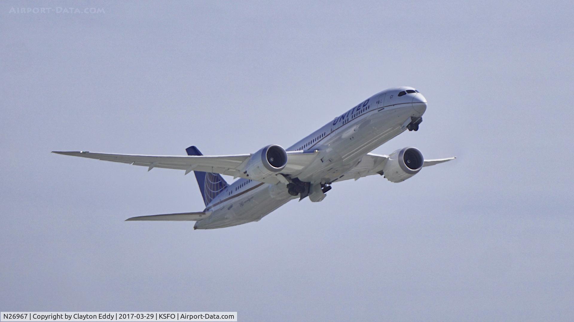 N26967, 2016 Boeing 787-9 Dreamliner Dreamliner C/N 60144, Departing runway 28R at SFO.
