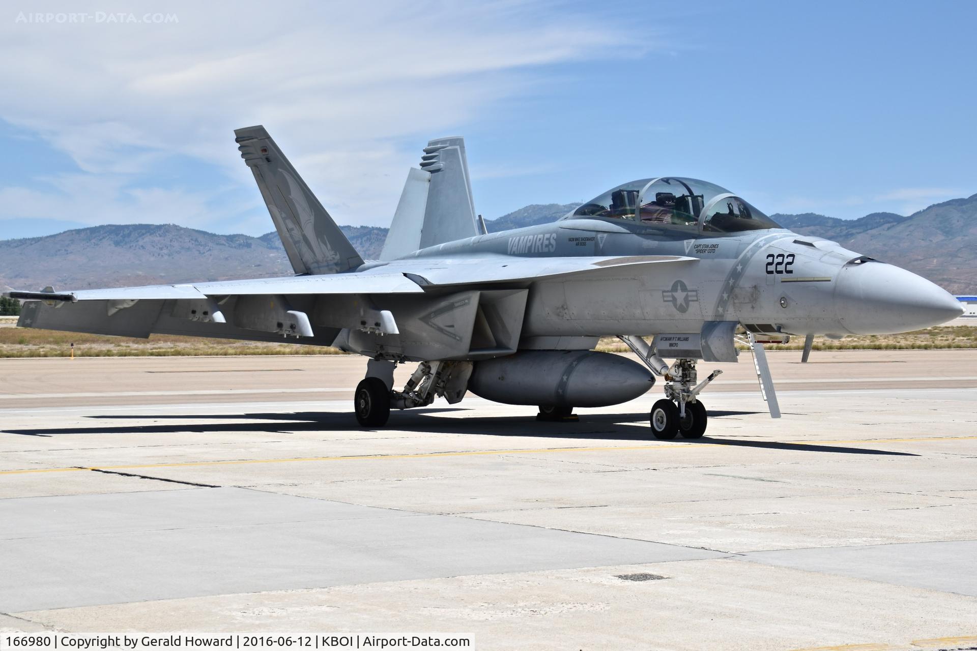 166980, Boeing F/A-18F Super Hornet C/N F255, Parked on south GA ramp. VX-9,