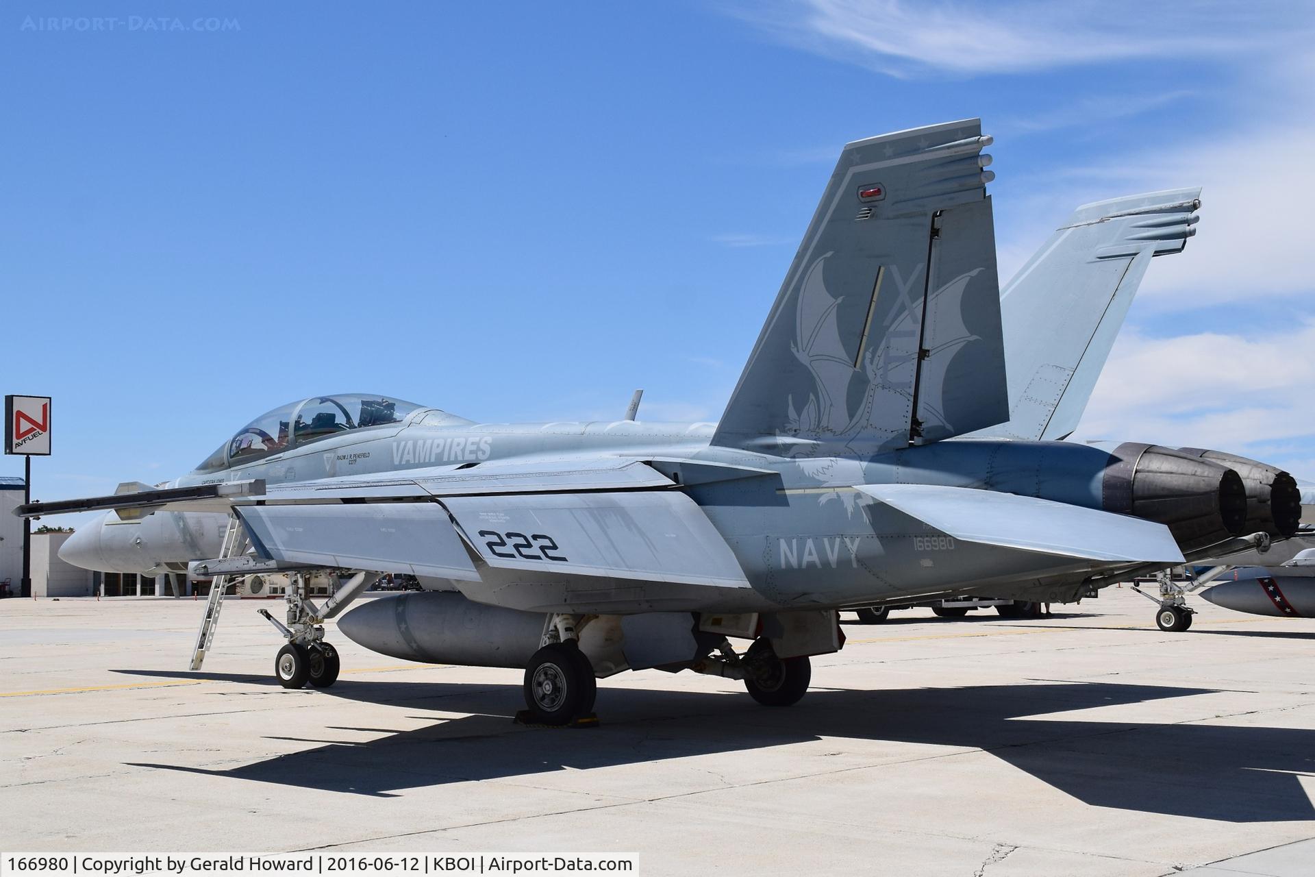 166980, Boeing F/A-18F Super Hornet C/N F255, Parked on south GA ramp. VX-9,