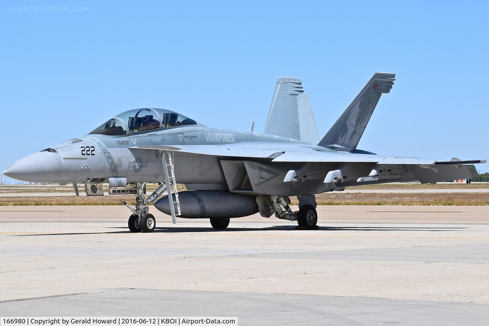 166980, Boeing F/A-18F Super Hornet C/N F255, Parked on south GA ramp. VX-9,