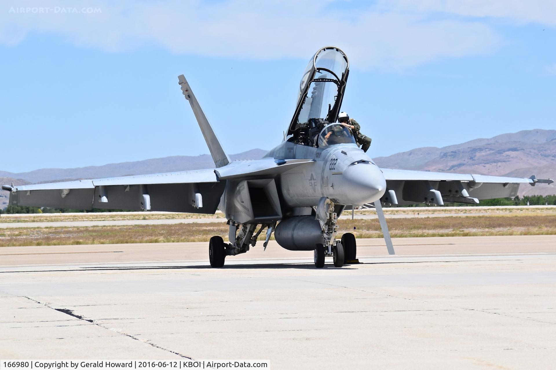 166980, Boeing F/A-18F Super Hornet C/N F255, Parked on south GA ramp. VX-9,
