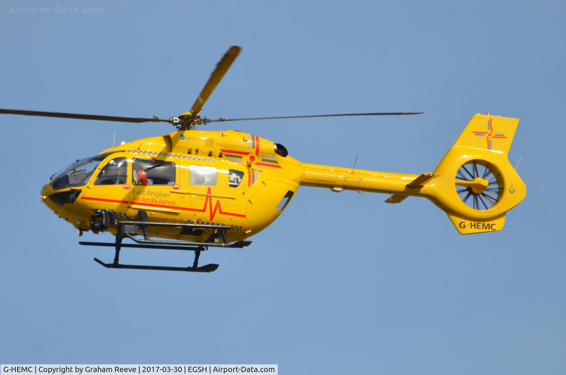 G-HEMC, 2014 Airbus Helicopters EC-145T-2 (BK-117D-2) C/N 20012, Landing at Norwich.