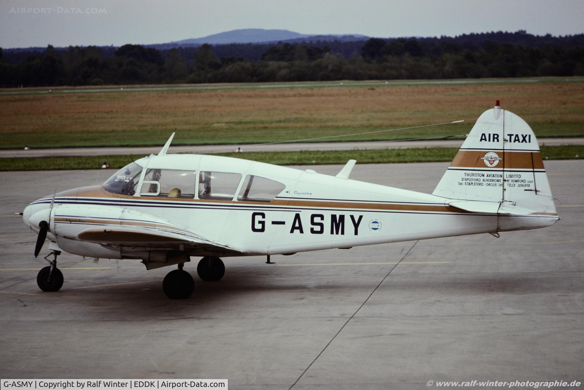 G-ASMY, 1962 Piper PA-23-160 Apache C/N 23-2032, Piper PA-23-160 Apache H - Thursten Aviation - G-ASMY - 10.1975 - CGN