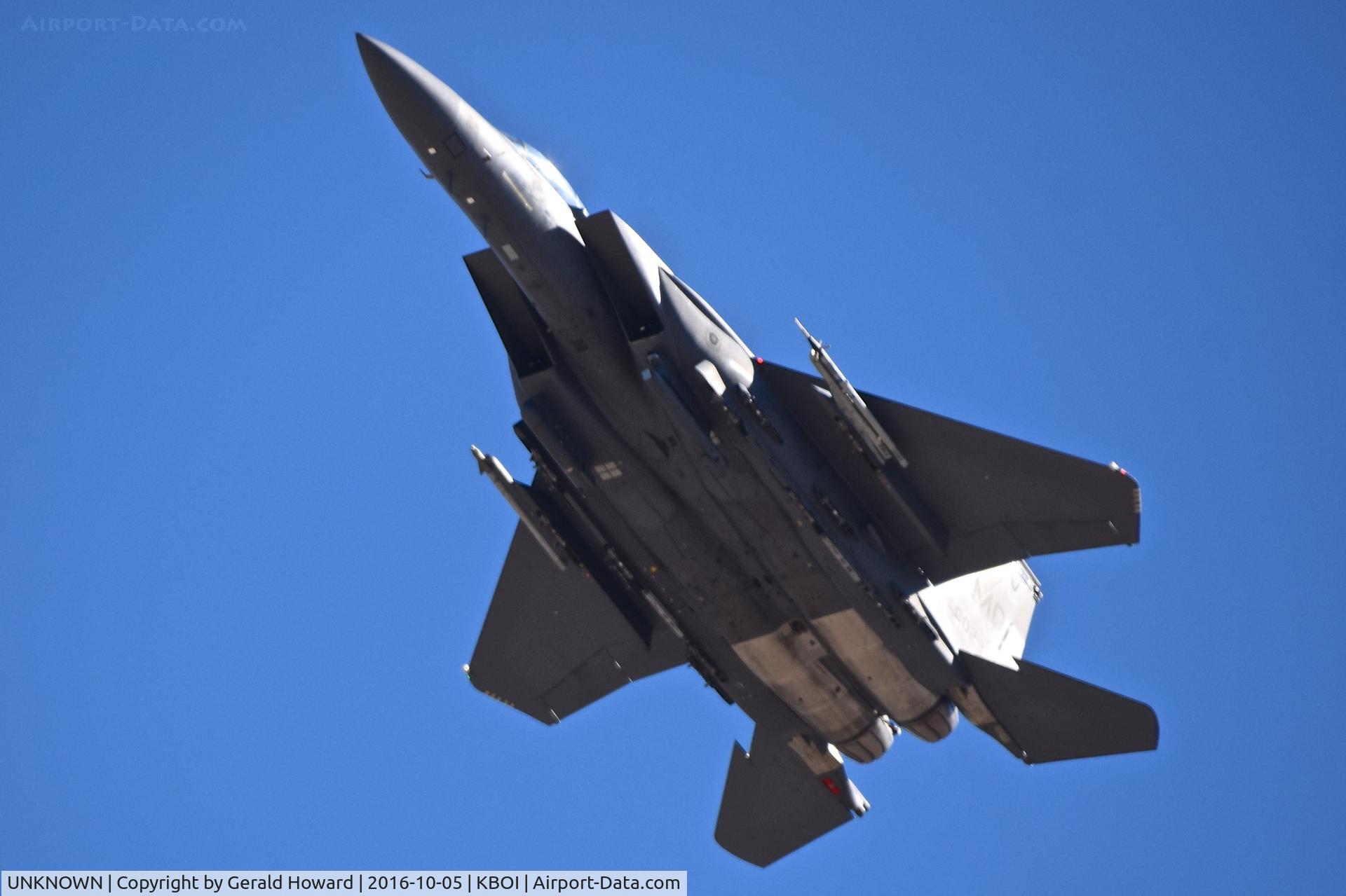 UNKNOWN, Unknown Unknown C/N Unknown, F-15E from the 366th Fighter Wing, Mountain Home AFB, Idaho departing after low approach to RWY 28L.