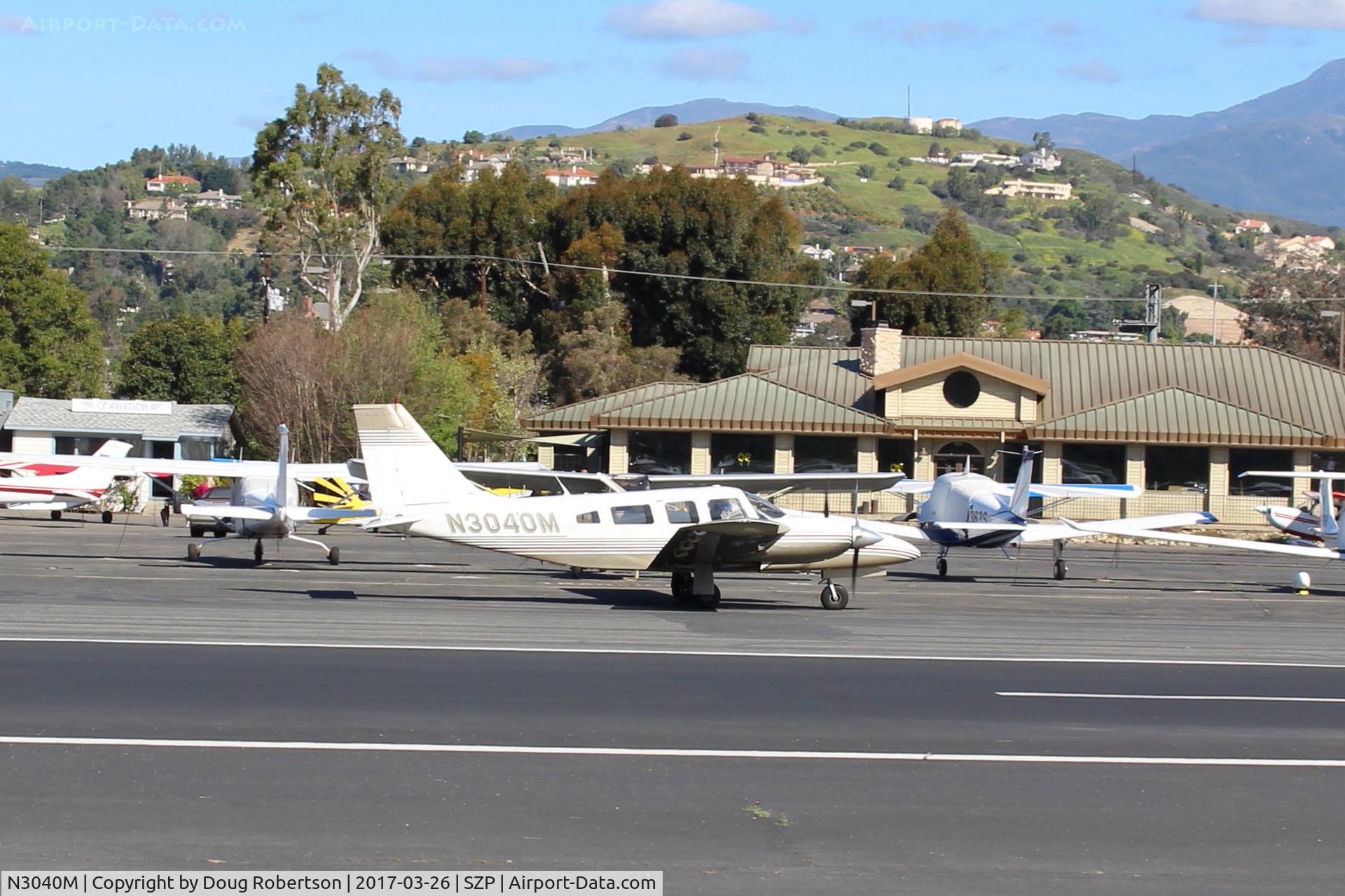 N3040M, 1979 Piper PA-34-200T Seneca II C/N 34-7970105, 1979 Piper PA-34-200T SENECA II, two Continental TSIO-360-E turbocharged and counter-rotating 200 Hp each, normally six, this II version has seven seats, taxi to its SZP tie down