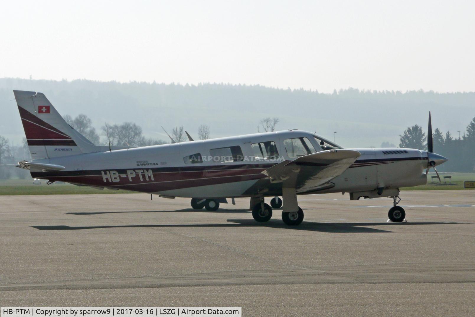 HB-PTM, 1985 Piper PA-32R-301T Turbo Saratoga C/N 32R-8529007, Not good light conditions. HB-registered from 2013-02-19 until 2019-08-08